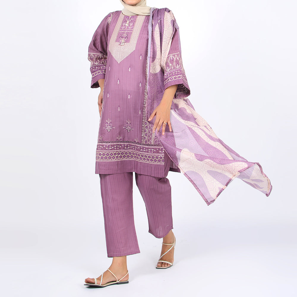 Women’s Stitched 3-Piece Doriya Suit – Pink, Women Shalwar Suits, Chase Value, Chase Value