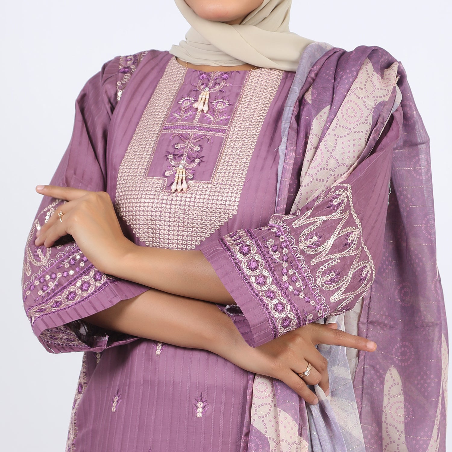 Women’s Stitched 3-Piece Doriya Suit – Pink, Women Shalwar Suits, Chase Value, Chase Value