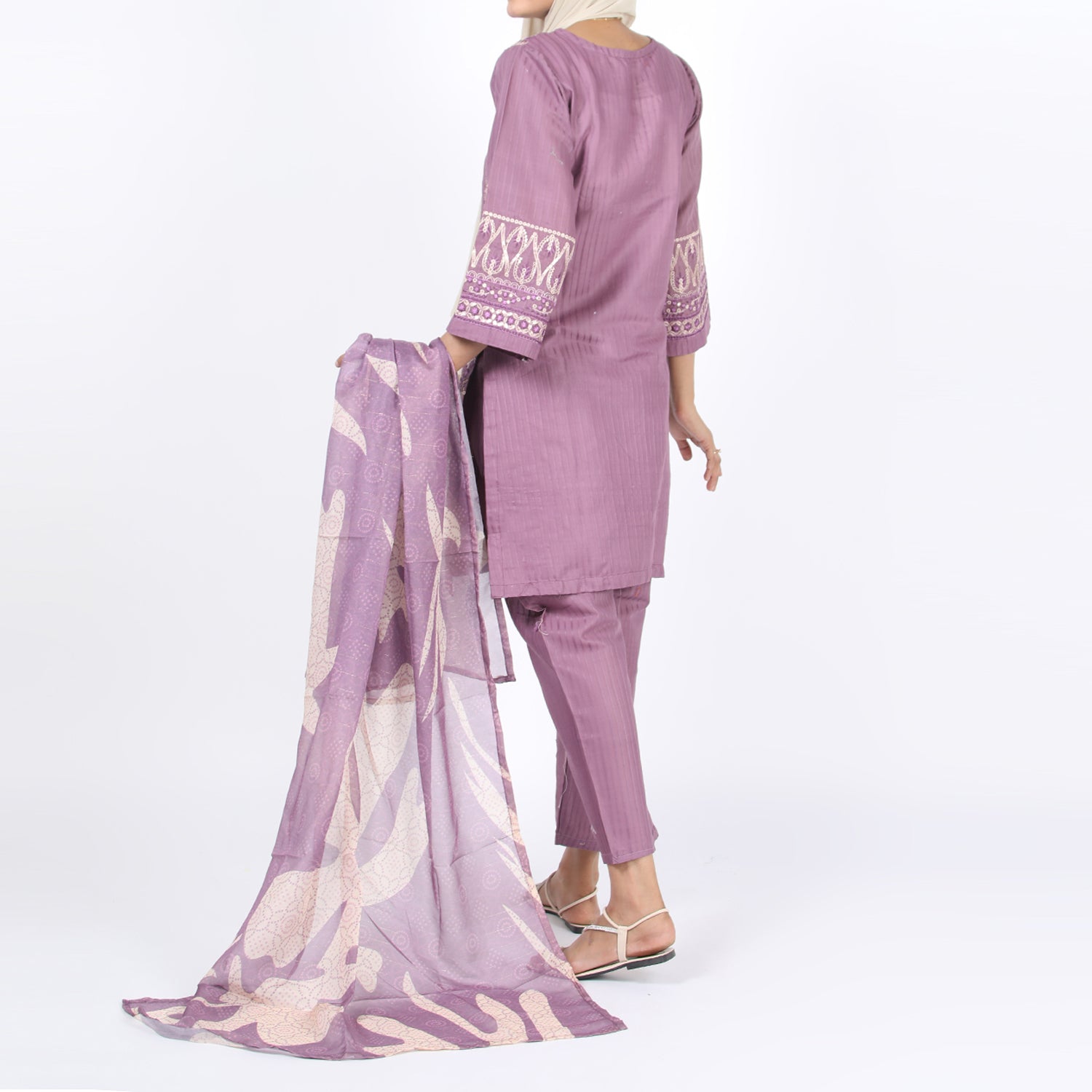 Women’s Stitched 3-Piece Doriya Suit – Pink, Women Shalwar Suits, Chase Value, Chase Value