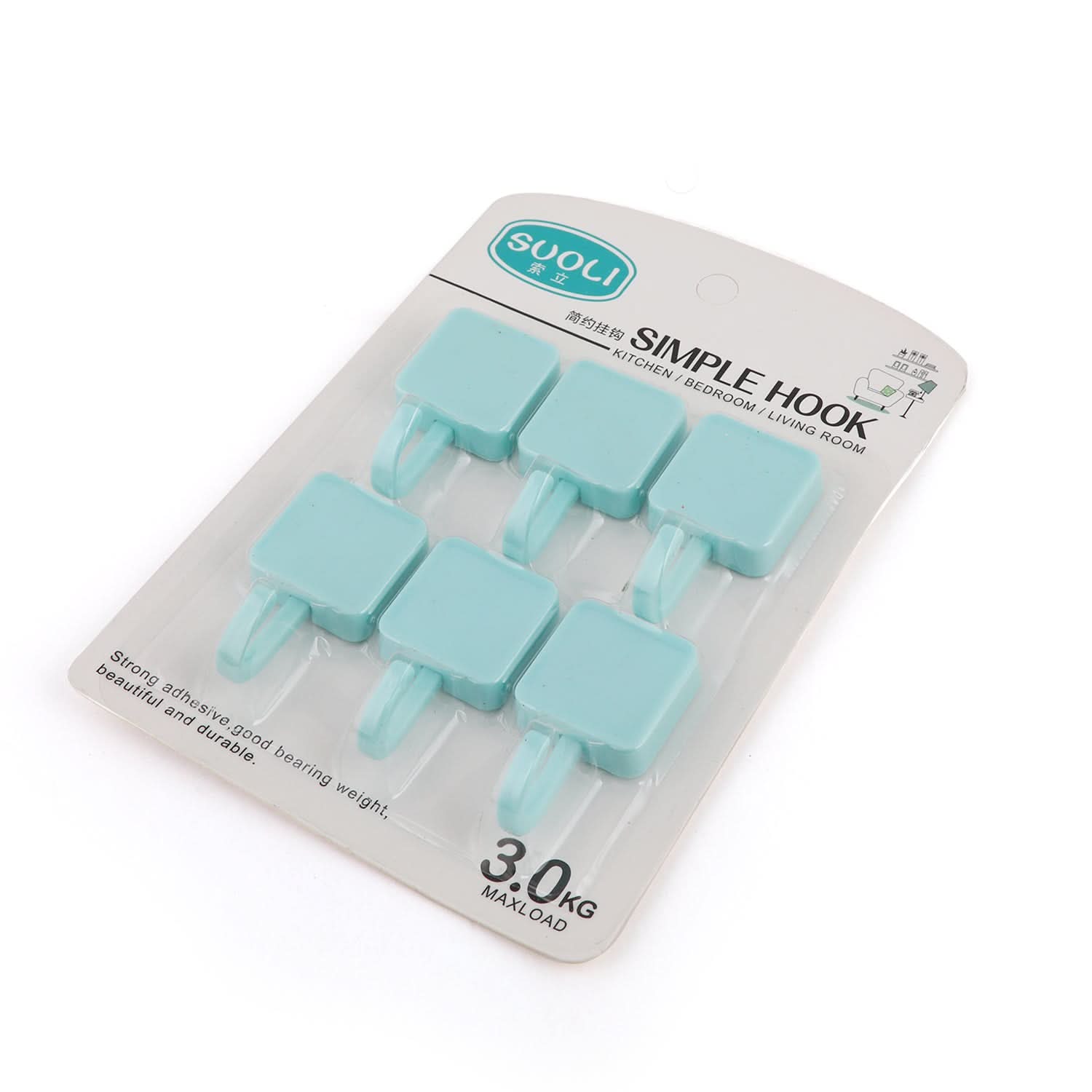 Hook Plastic 6Pcs - Cyan, Sticky Hook, Chase Value, Chase Value