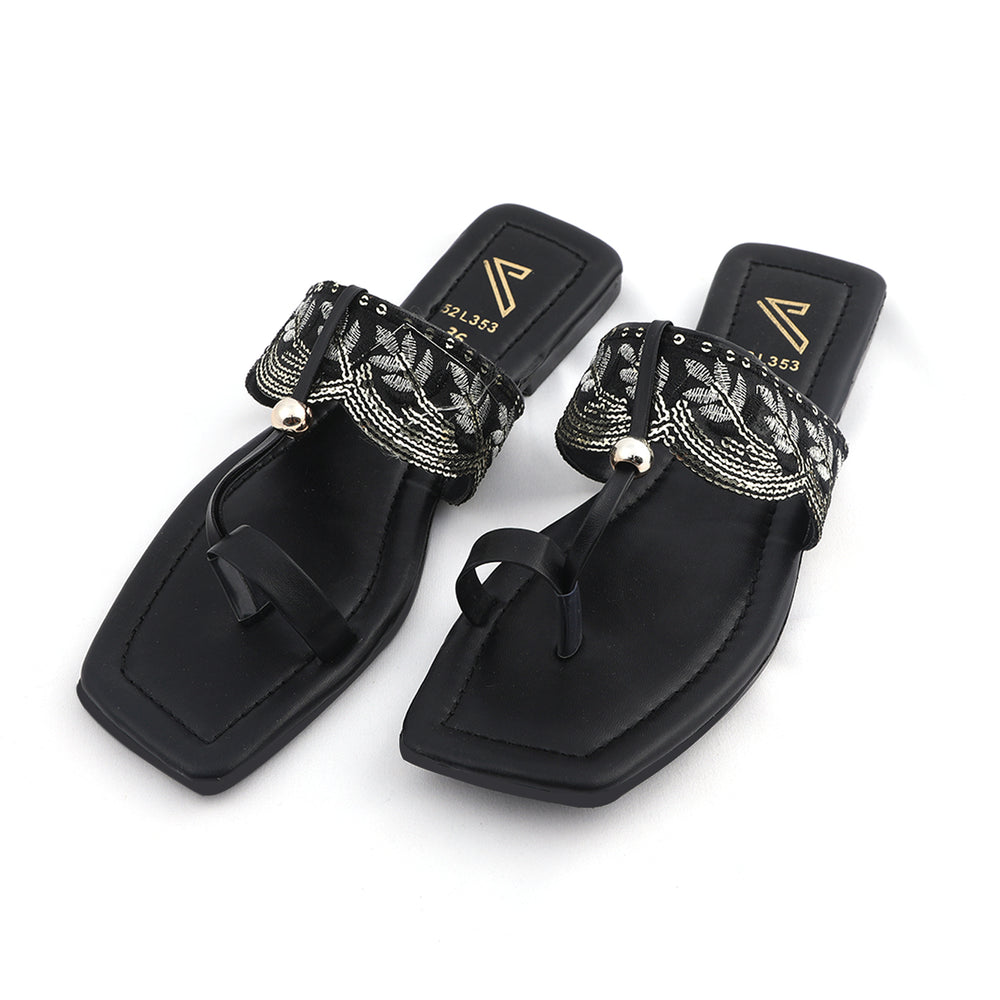 Women's Kolhapuri Slipper - Black, Women Slippers, Chase Value, Chase Value