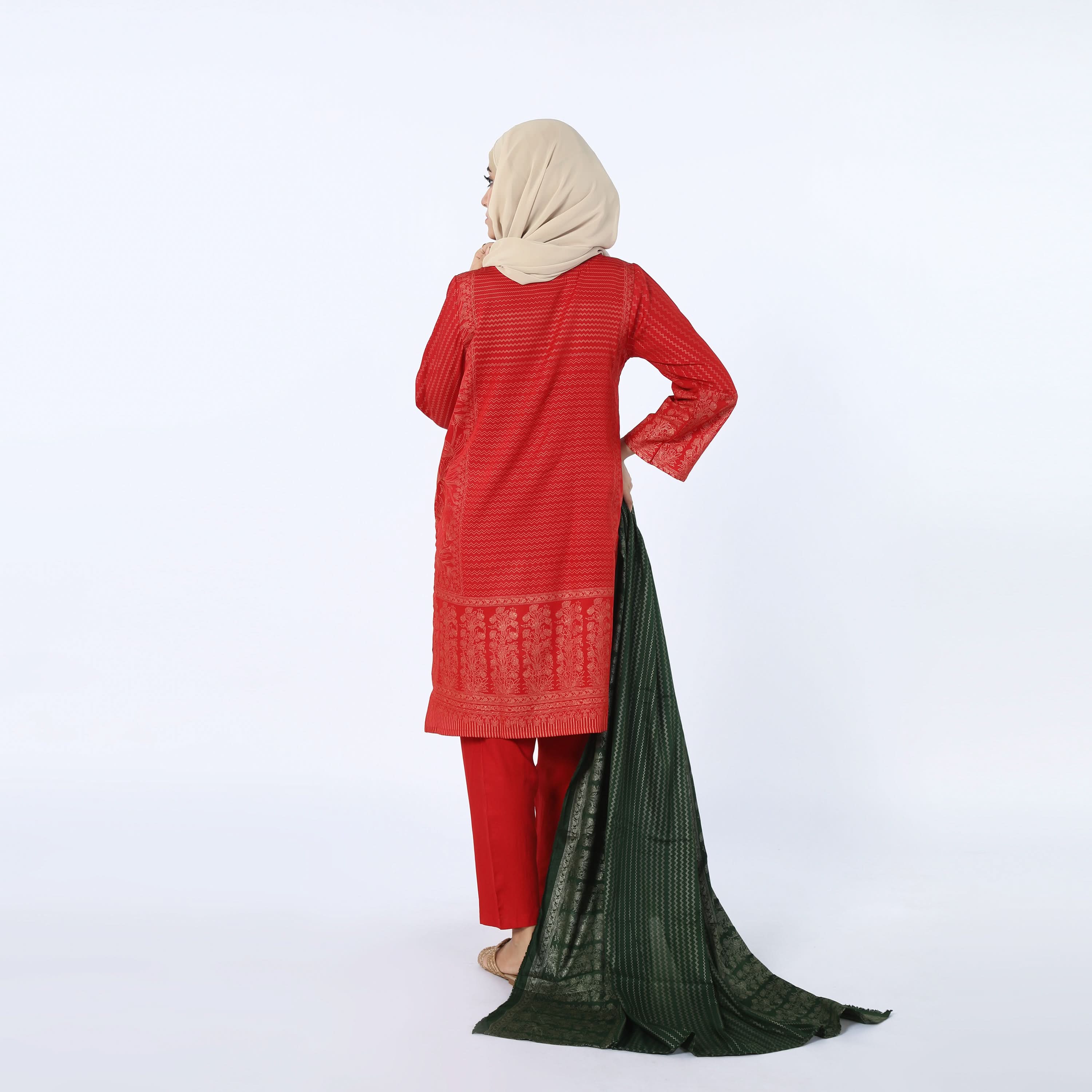 Women's 03pcs Stitched Suit - Red, Women Shalwar Suits, Chase Value, Chase Value