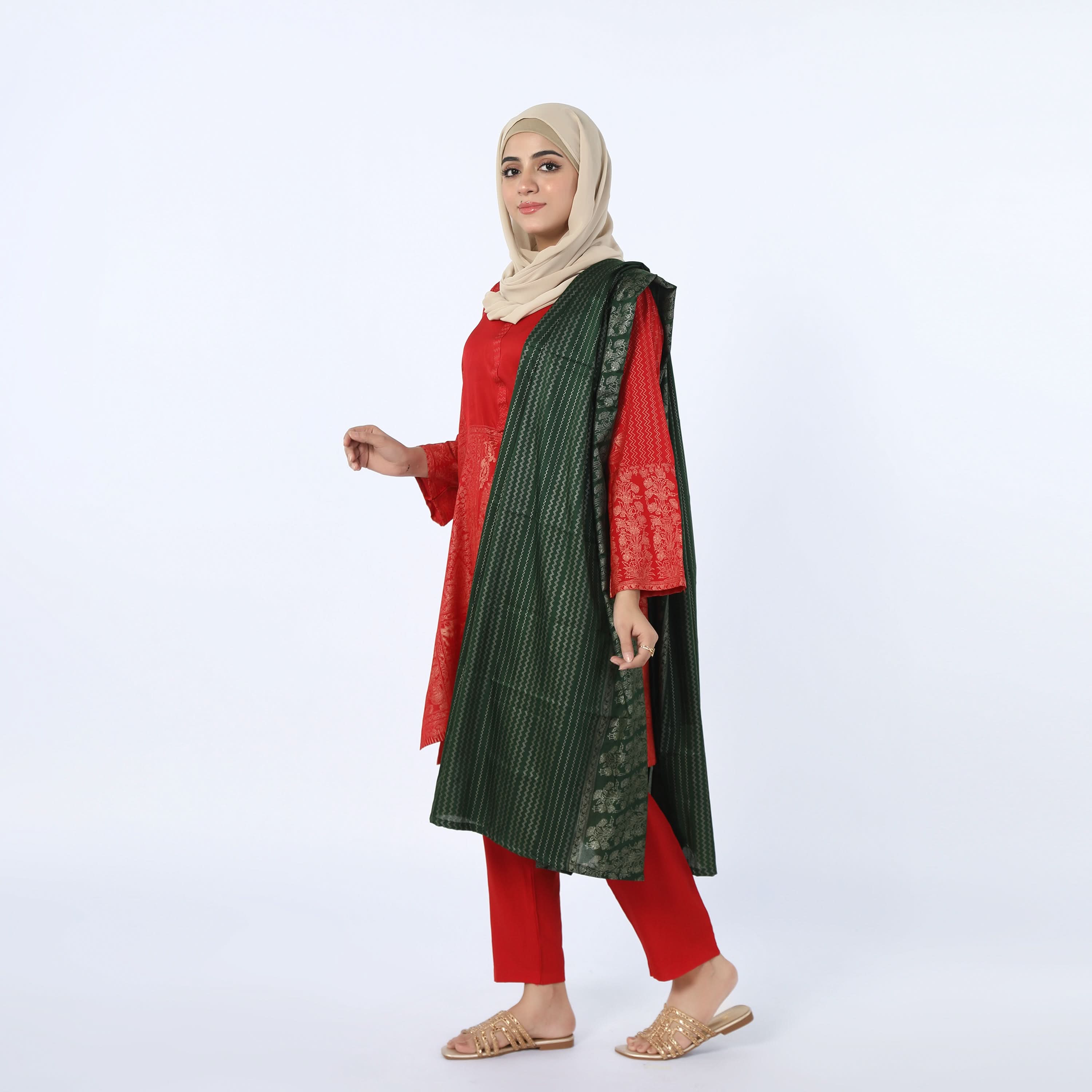 Women's 03pcs Stitched Suit - Red, Women Shalwar Suits, Chase Value, Chase Value