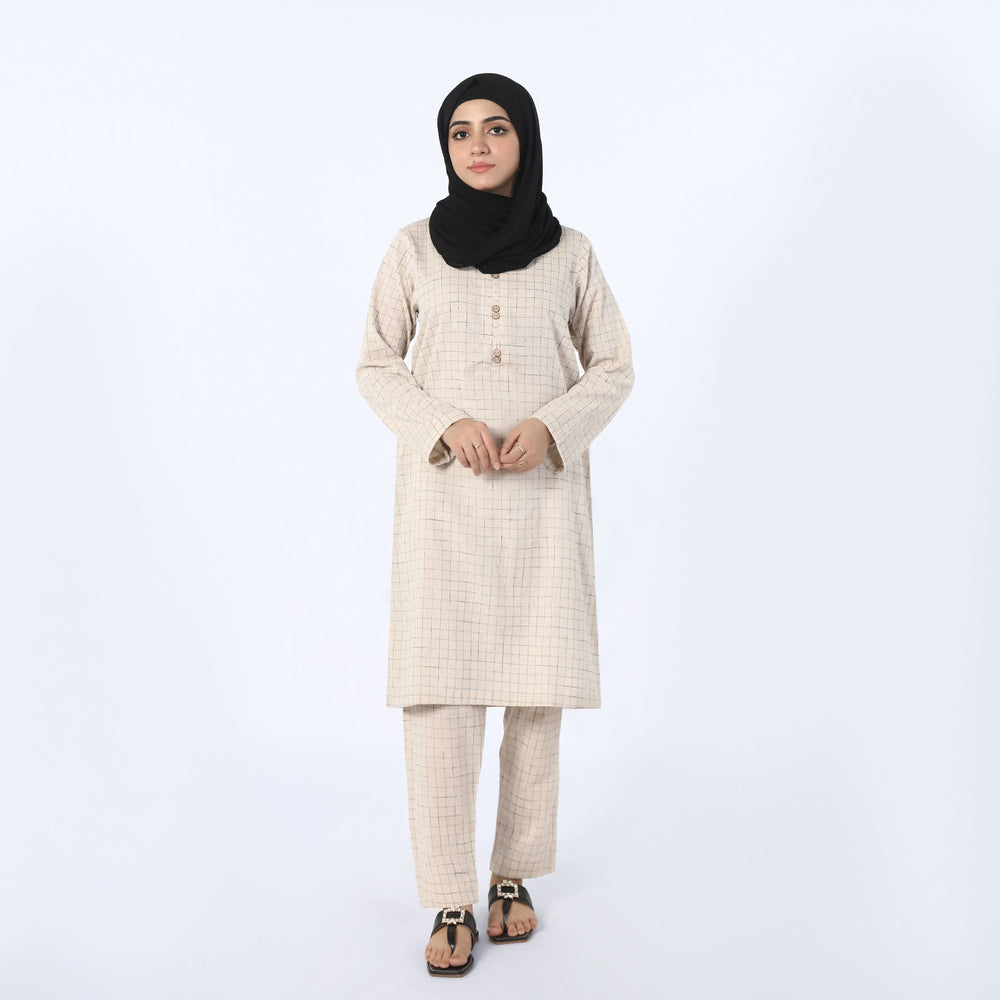 Women's Check Shalwar Suit - Beige, Women Shalwar Suits, Chase Value, Chase Value