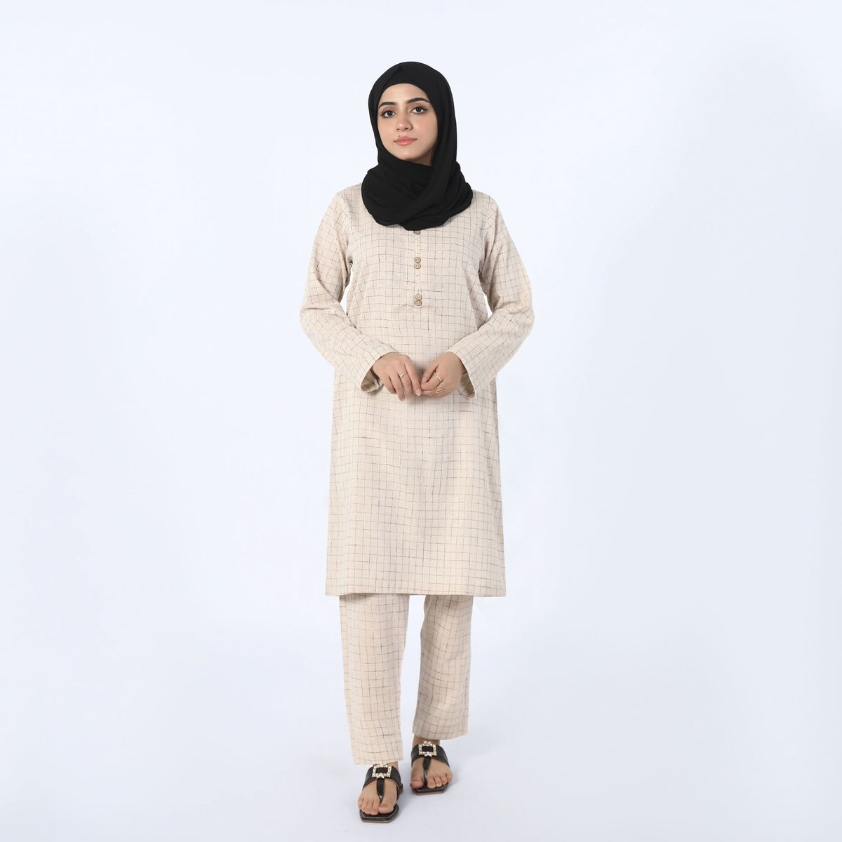 Women's Check Shalwar Suit - Beige, Women Shalwar Suits, Chase Value, Chase Value