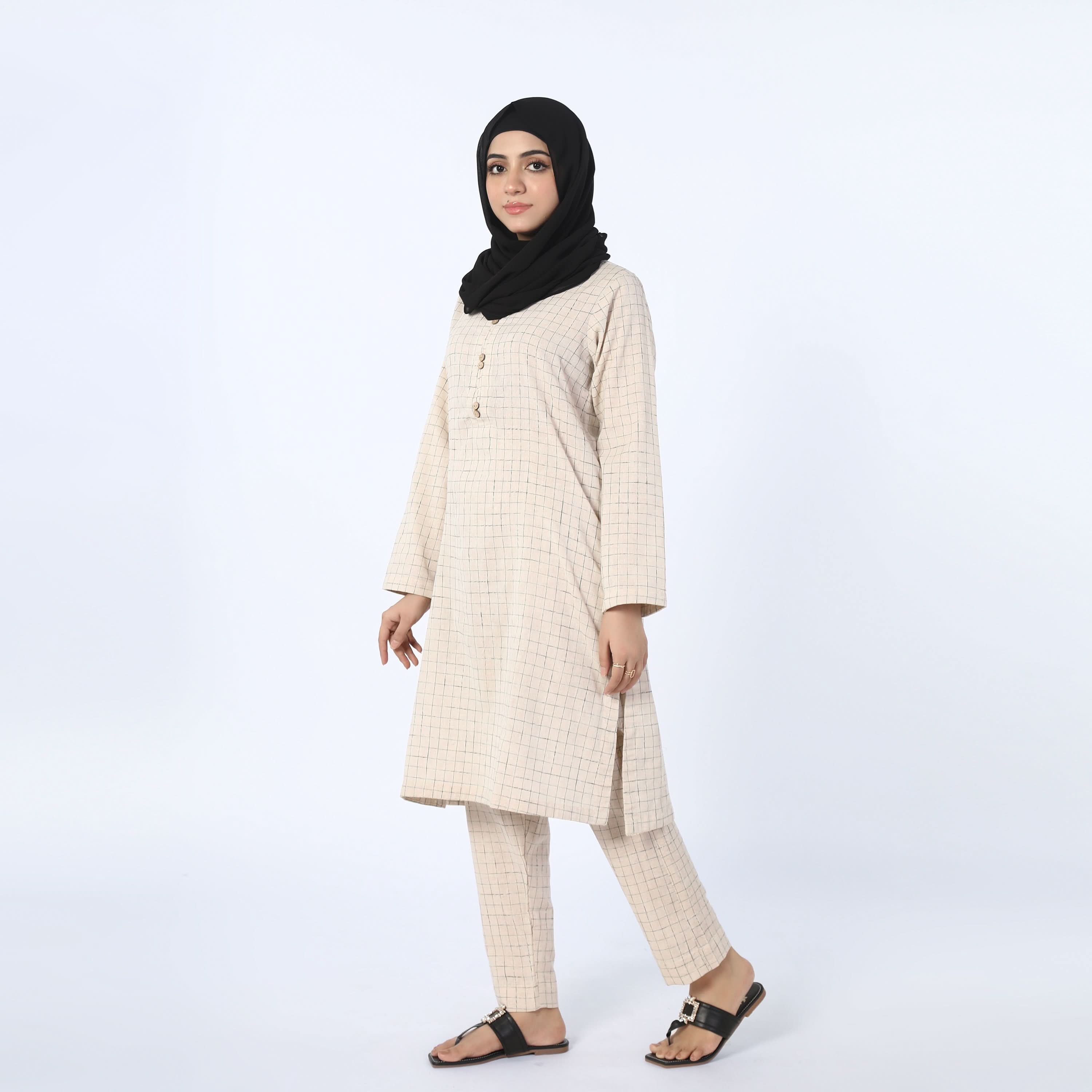Women's Check Shalwar Suit - Beige, Women Shalwar Suits, Chase Value, Chase Value