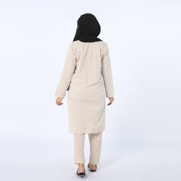 Women's Check Shalwar Suit - Beige