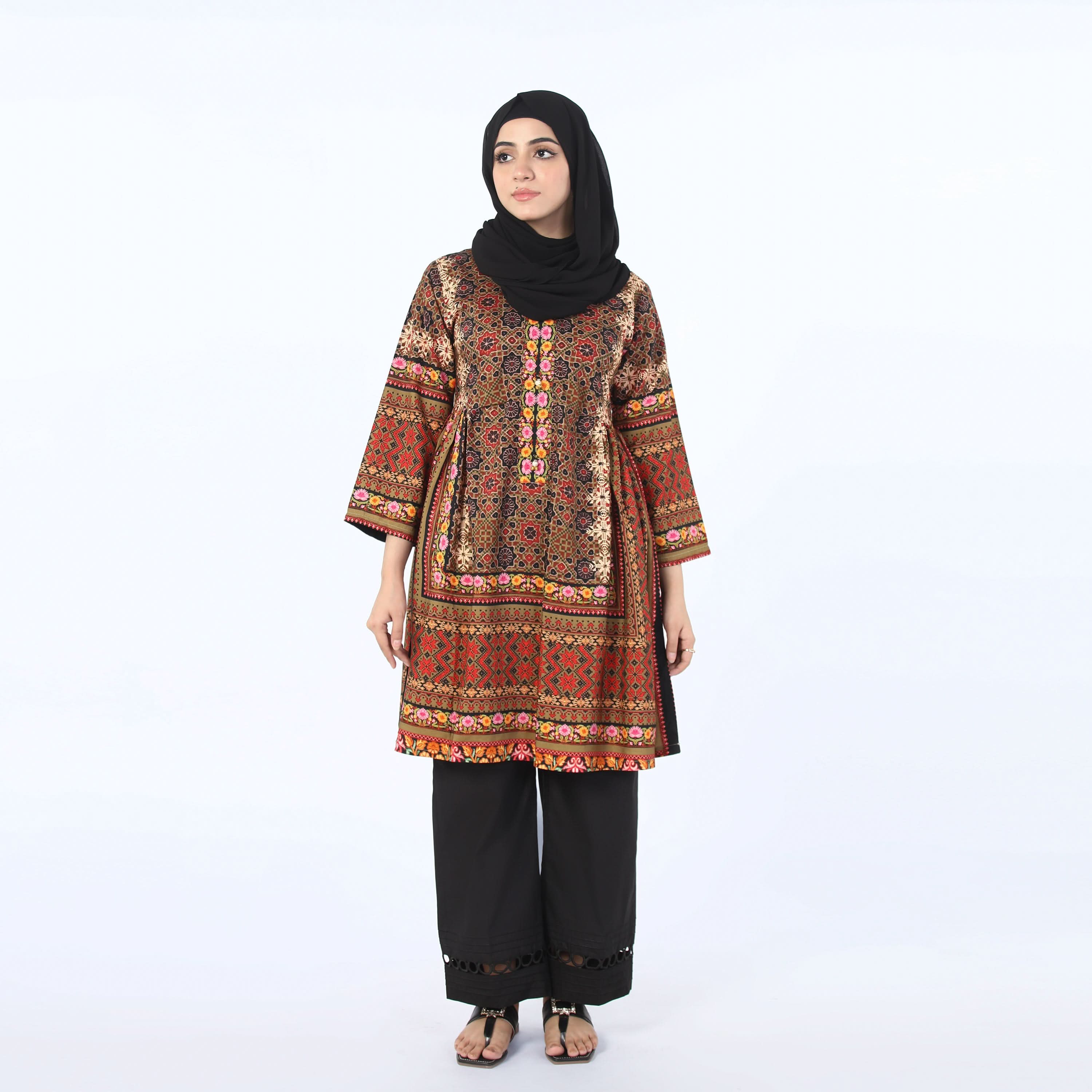 Women's Digital Printed Khaddar Stitched Frock - Multi Color, Women Ready Kurtis, Chase Value, Chase Value