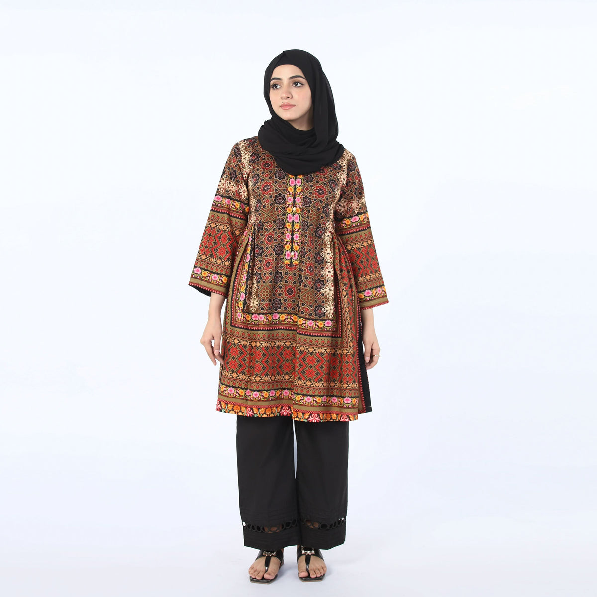 Women's Digital Printed Khaddar Stitched Frock - Multi Color, Women Ready Kurtis, Chase Value, Chase Value
