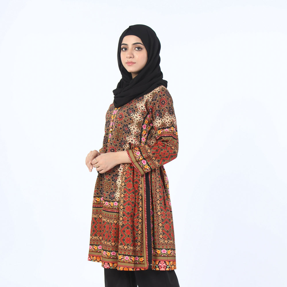Women's Digital Printed Khaddar Stitched Frock - Multi Color, Women Ready Kurtis, Chase Value, Chase Value