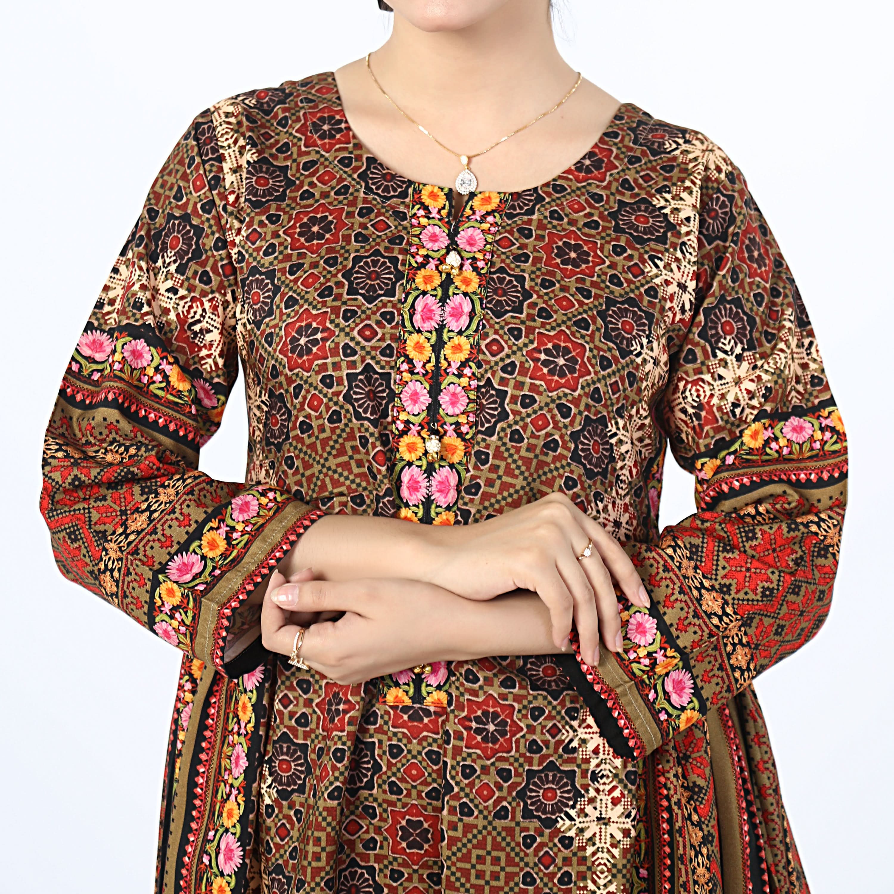 Women's Digital Printed Khaddar Stitched Frock - Multi Color, Women Ready Kurtis, Chase Value, Chase Value