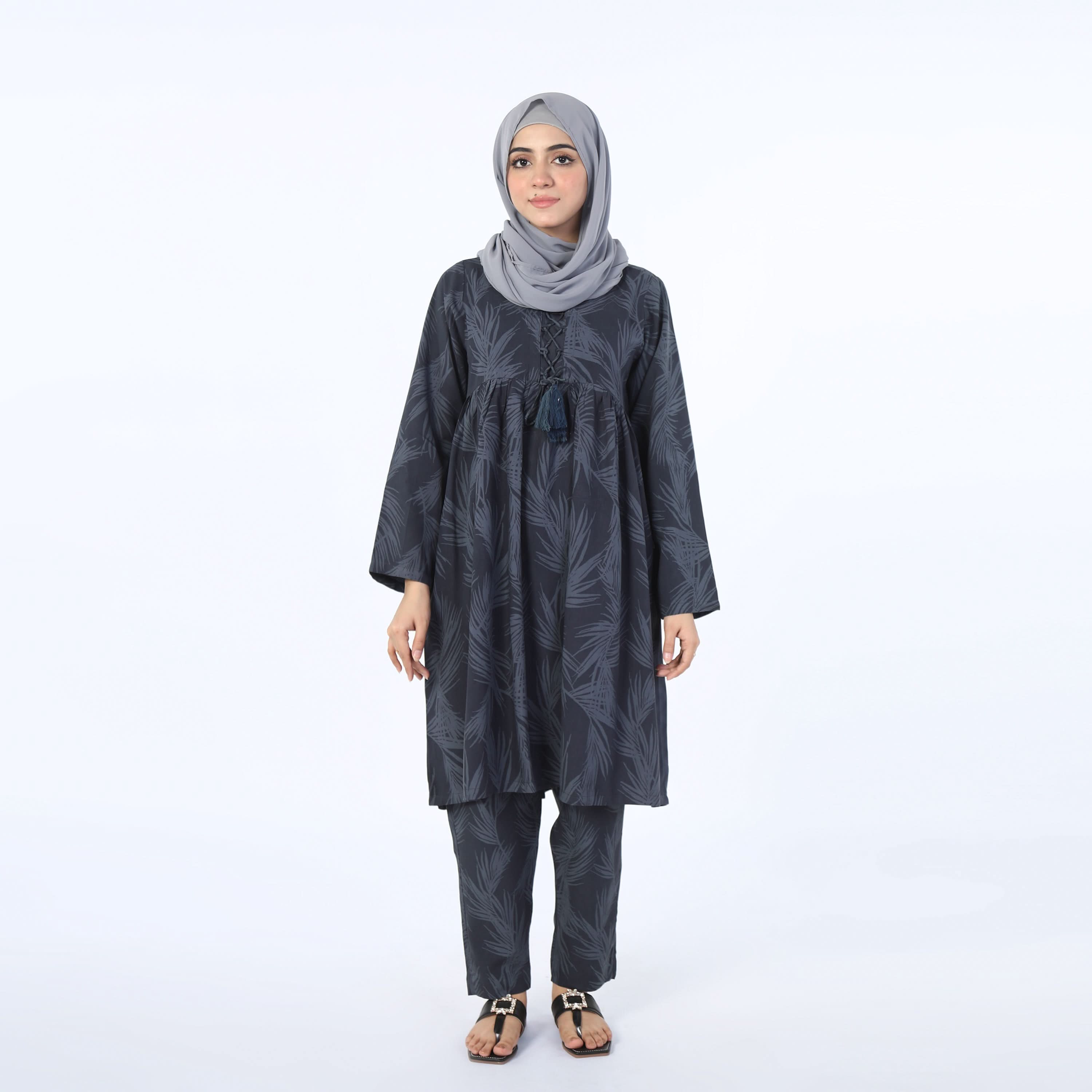 Women's Linen Printed Co-Ord Set - Grey, Women Co-Ord Set, Chase Value, Chase Value