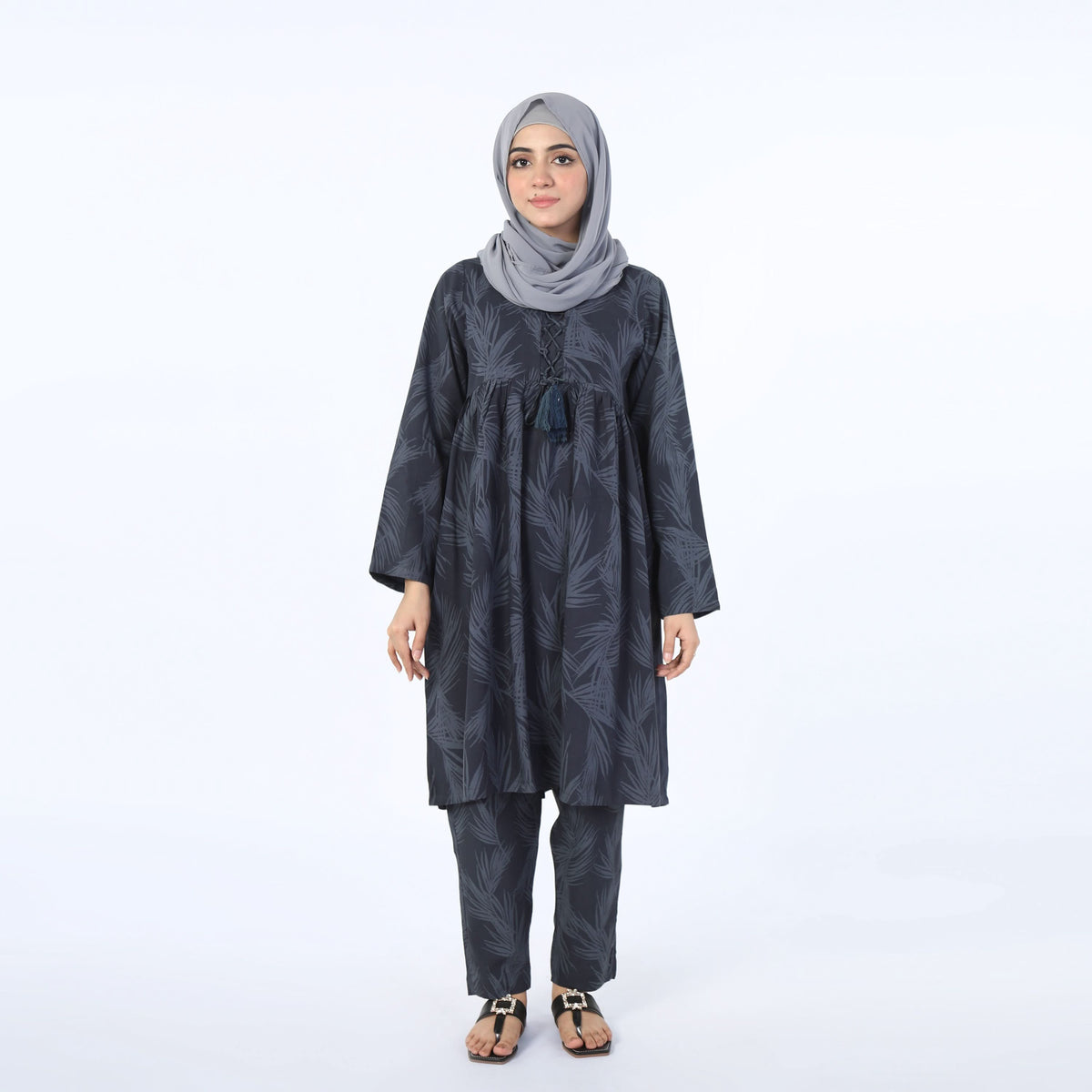 Women's Linen Printed Co-Ord Set - Grey, Women Co-Ord Set, Chase Value, Chase Value