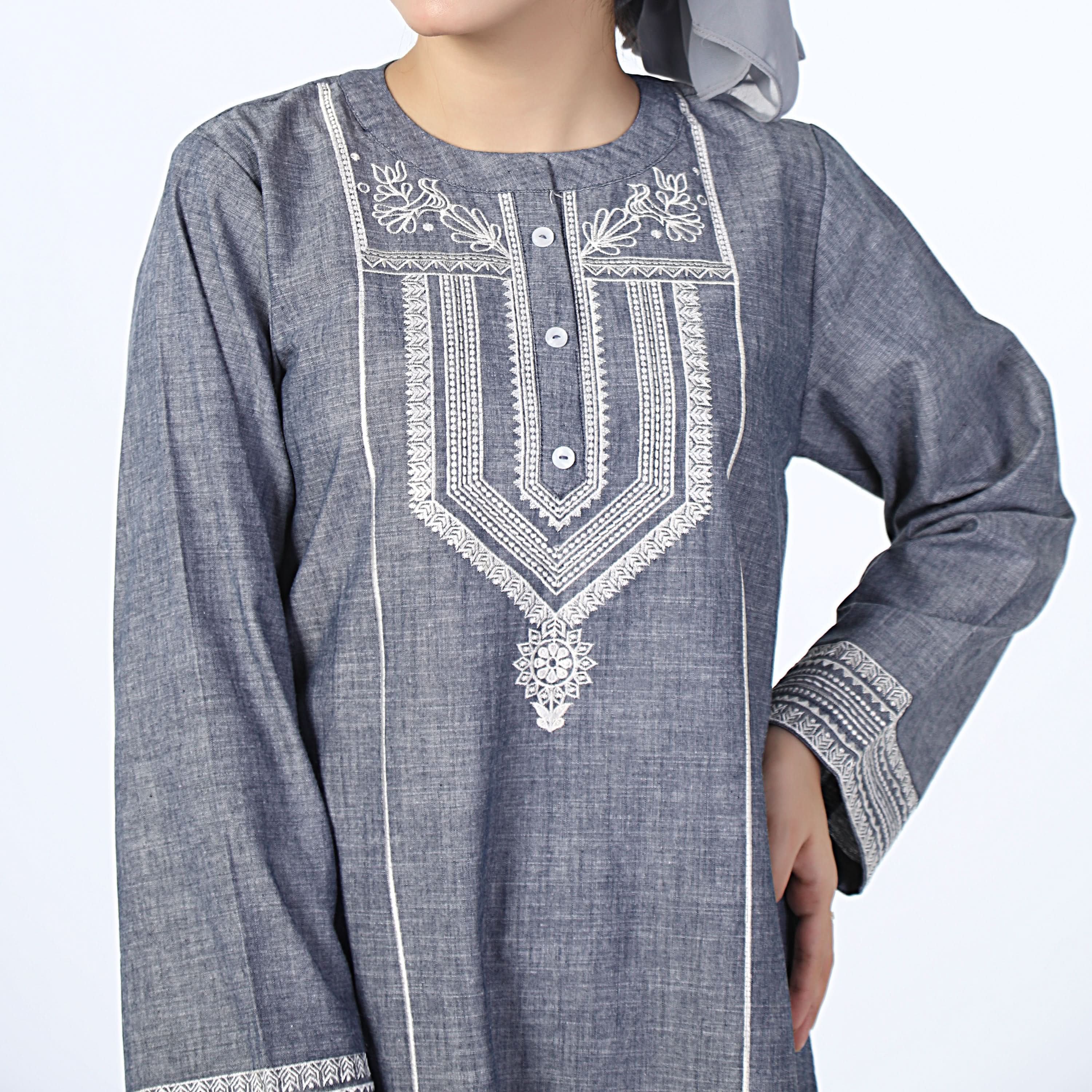 Women's Embroidered Kurti - Grey, Women Ready Kurtis, Chase Value, Chase Value