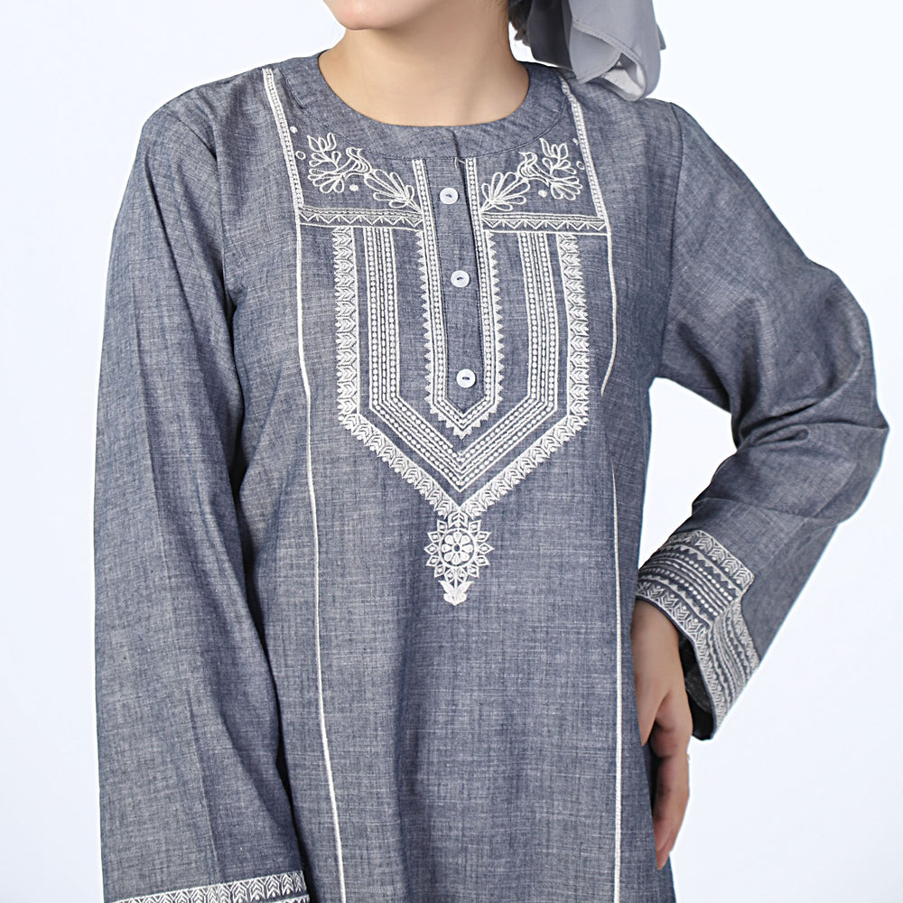 Women's Embroidered Kurti - Grey, Women Ready Kurtis, Chase Value, Chase Value