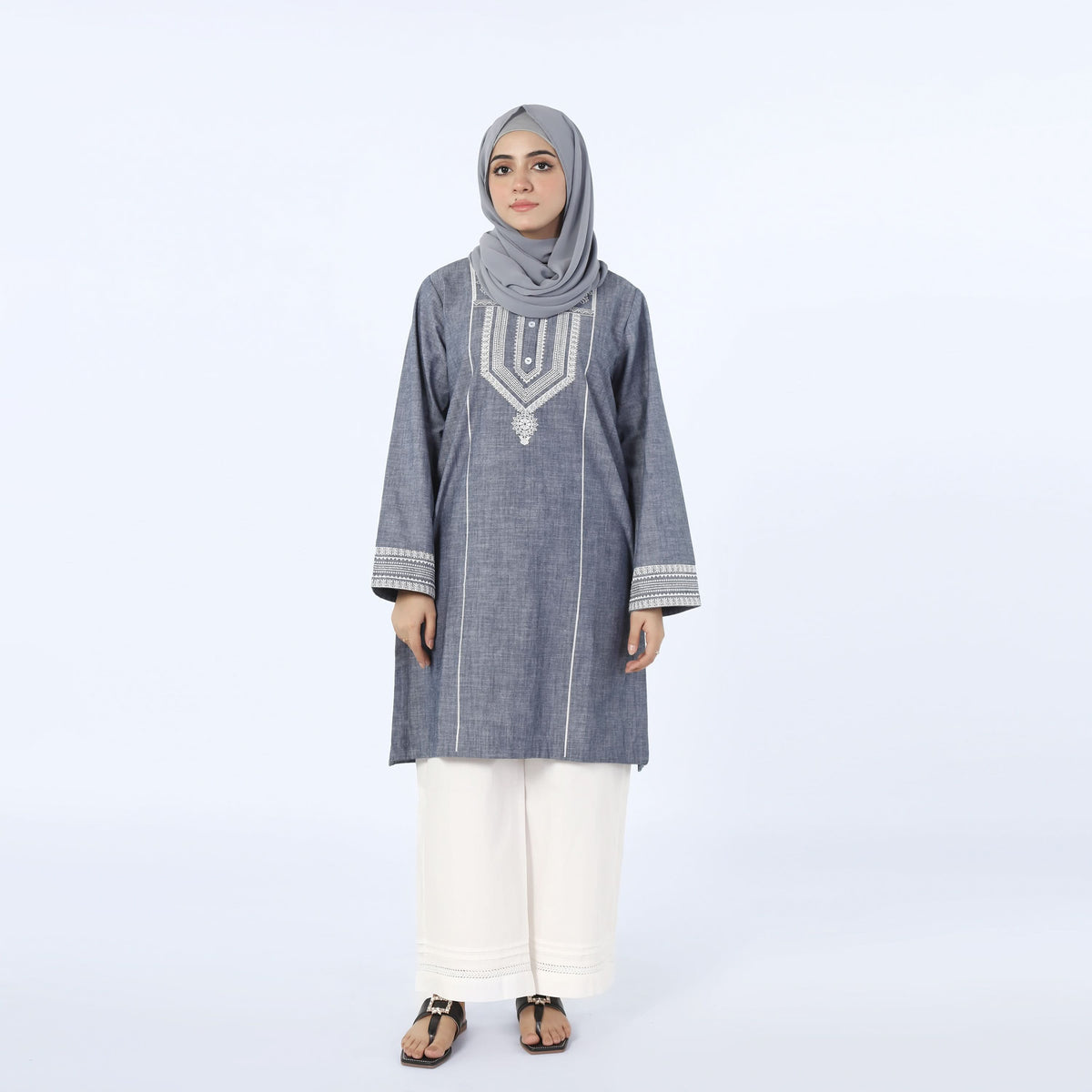 Women's Embroidered Kurti - Grey, Women Ready Kurtis, Chase Value, Chase Value