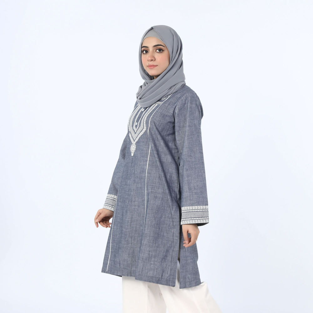 Women's Embroidered Kurti - Grey, Women Ready Kurtis, Chase Value, Chase Value
