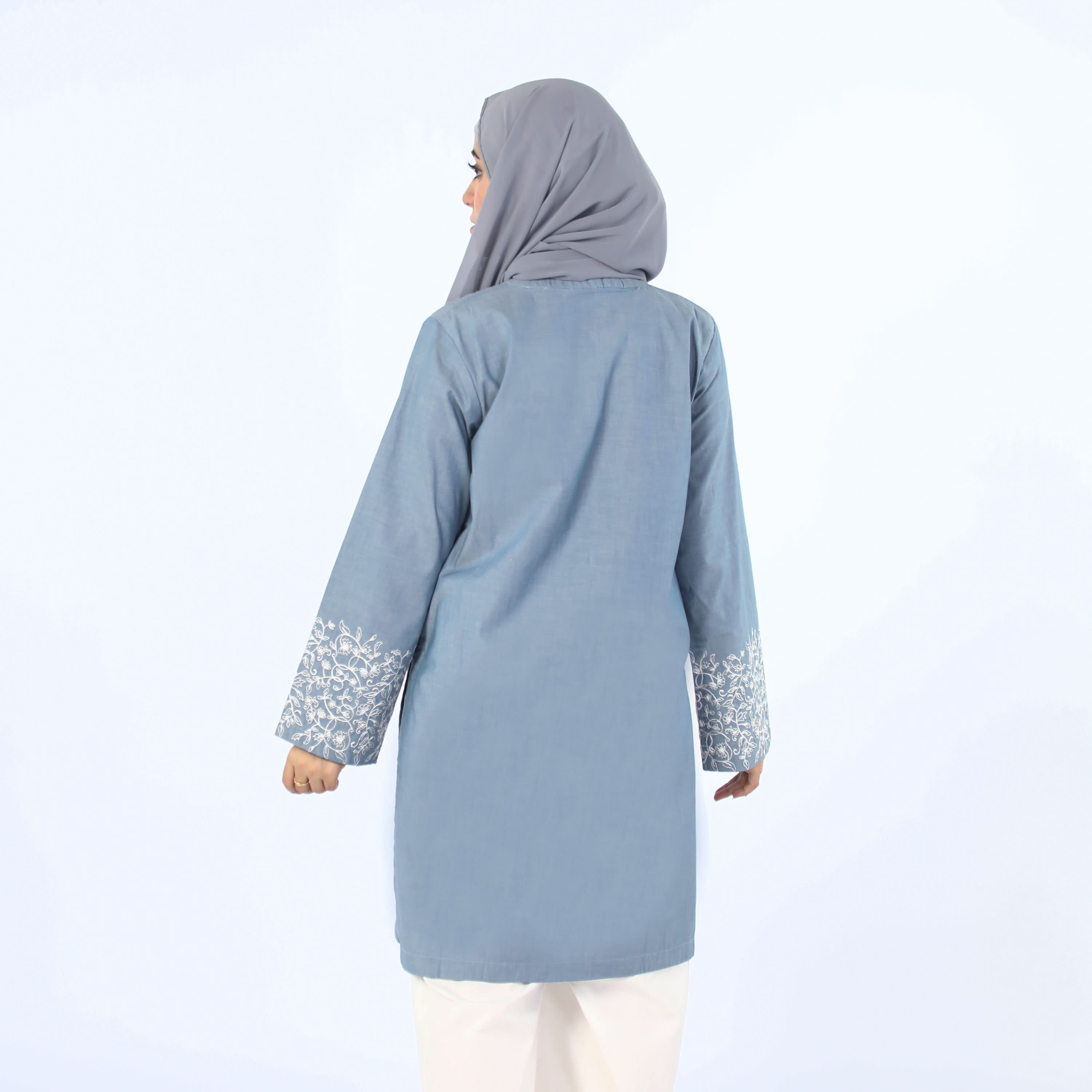 Women's Embroidered Kurti - Steel Blue, Women Ready Kurtis, Chase Value, Chase Value