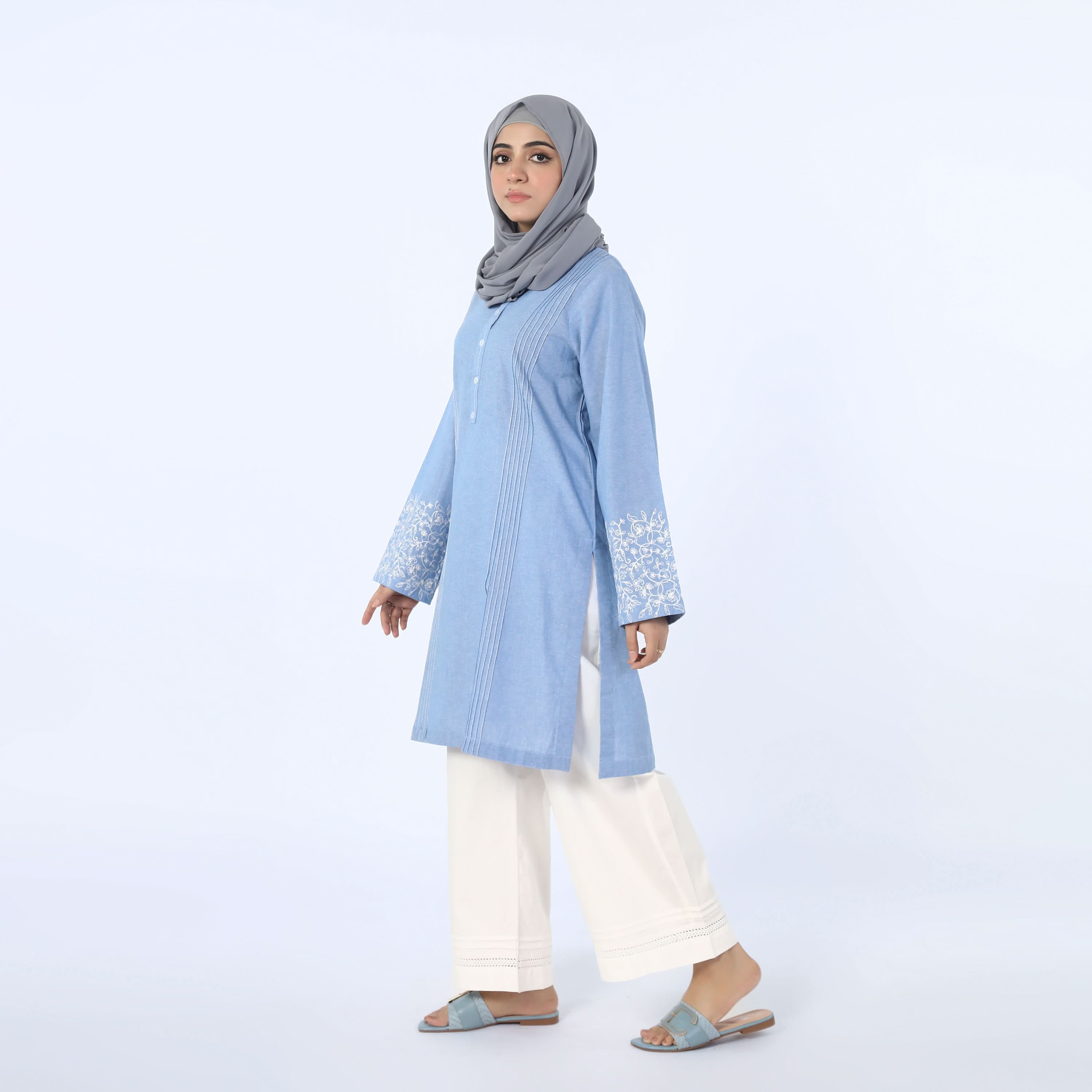 Women's Embroidered Kurti - Sky Blue, Women Ready Kurtis, Chase Value, Chase Value
