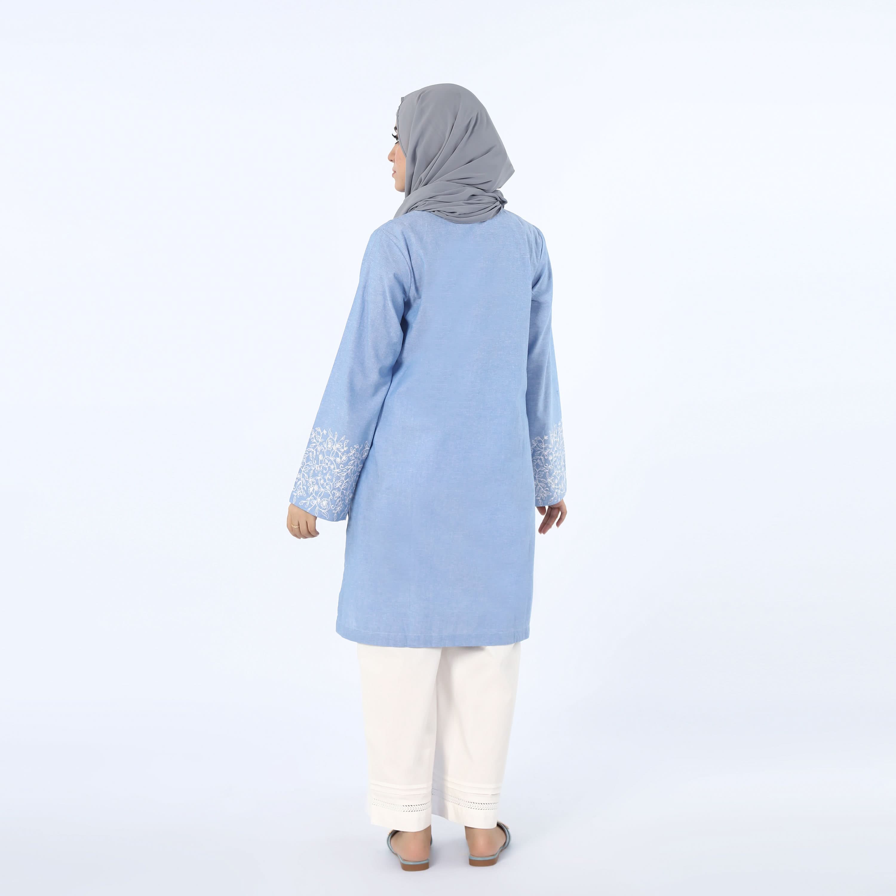 Women's Embroidered Kurti - Sky Blue, Women Ready Kurtis, Chase Value, Chase Value