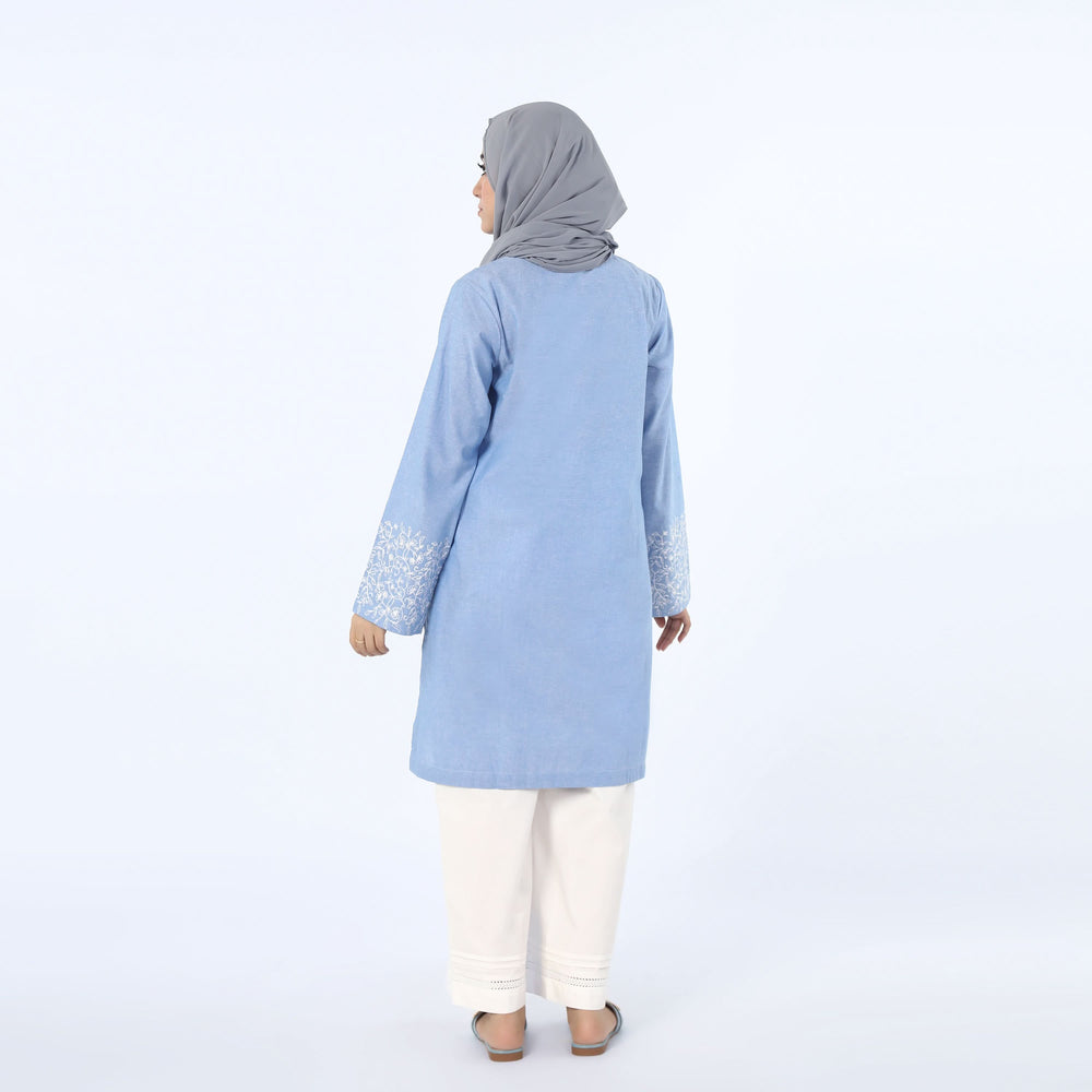 Women's Embroidered Kurti - Sky Blue, Women Ready Kurtis, Chase Value, Chase Value