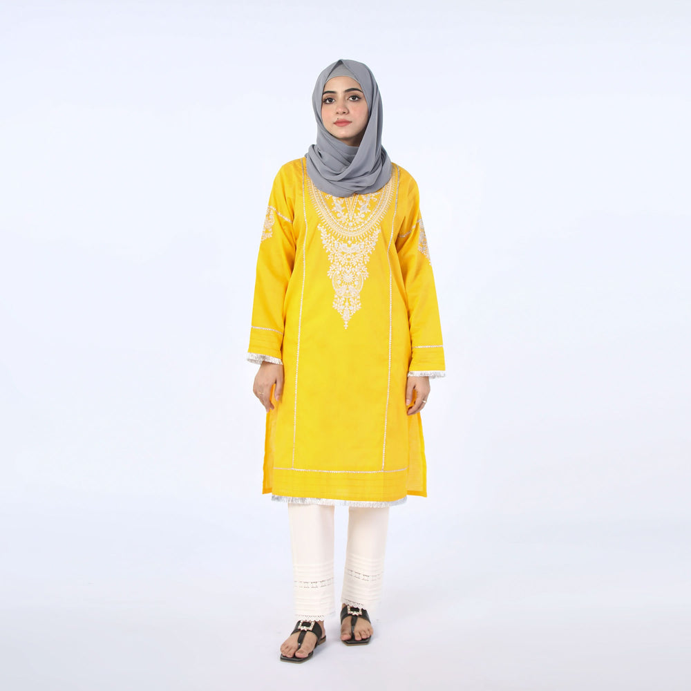 Women's Embroidery Kurti - Yellow, Women Ready Kurtis, Chase Value, Chase Value