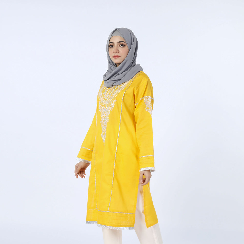 Women's Embroidery Kurti - Yellow, Women Ready Kurtis, Chase Value, Chase Value