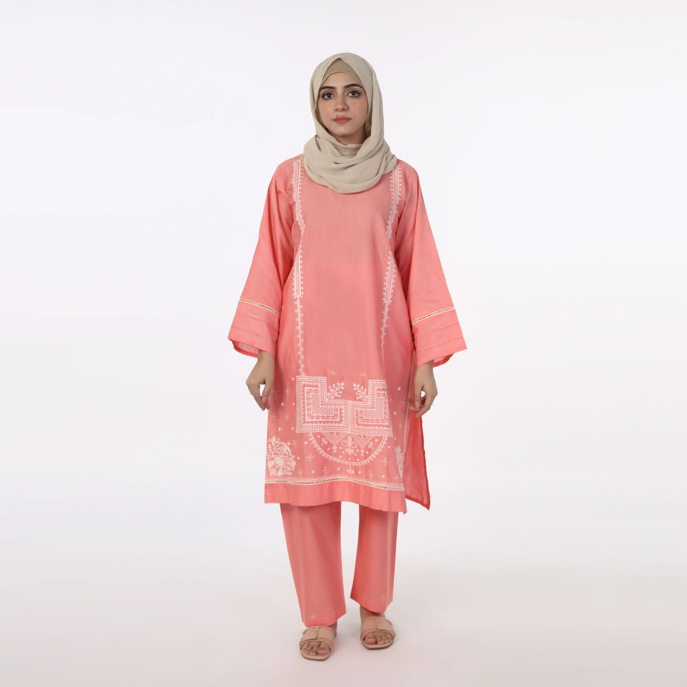 Women's Embroidered 2Pcs Shalwar Suit - Pink, Women Shalwar Suits, Chase Value, Chase Value