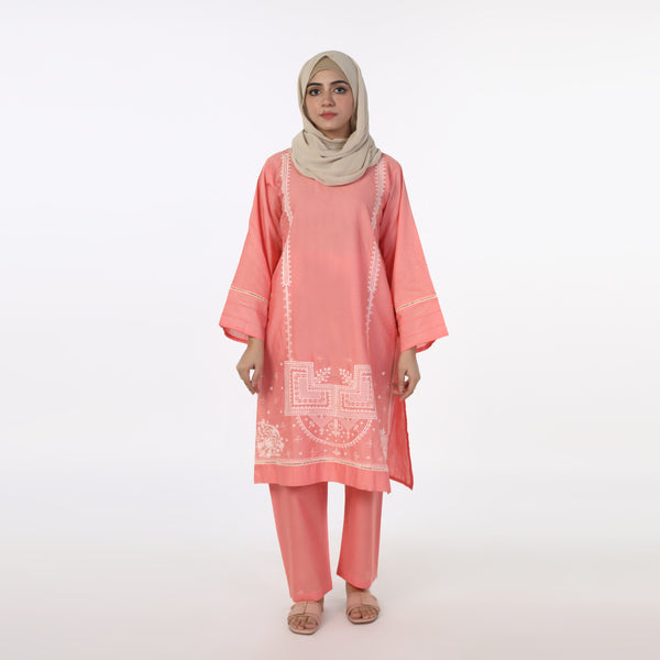 Women's Embroidered 2Pcs Shalwar Suit - Pink