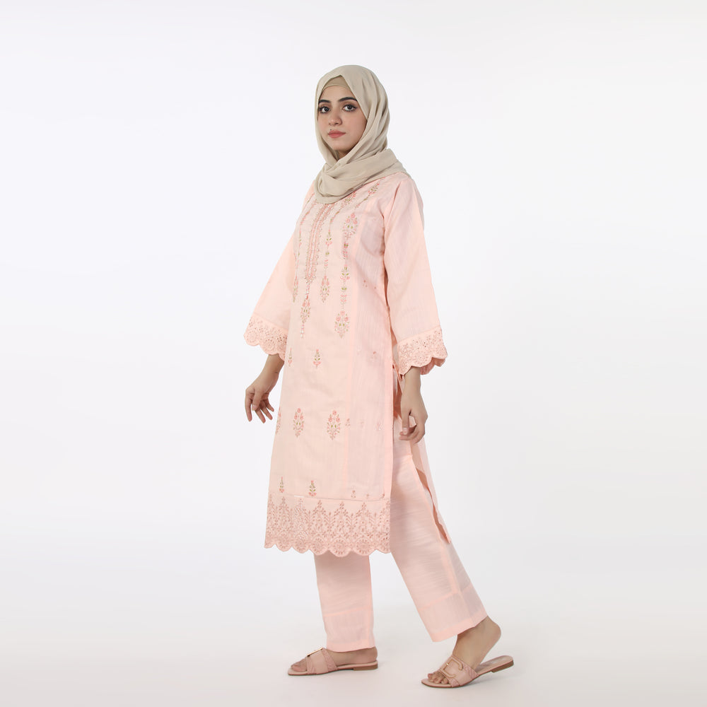 Women's 2pcs Stitched Embroidered Suit - Baby Pink, Women Shalwar Suits, Chase Value, Chase Value