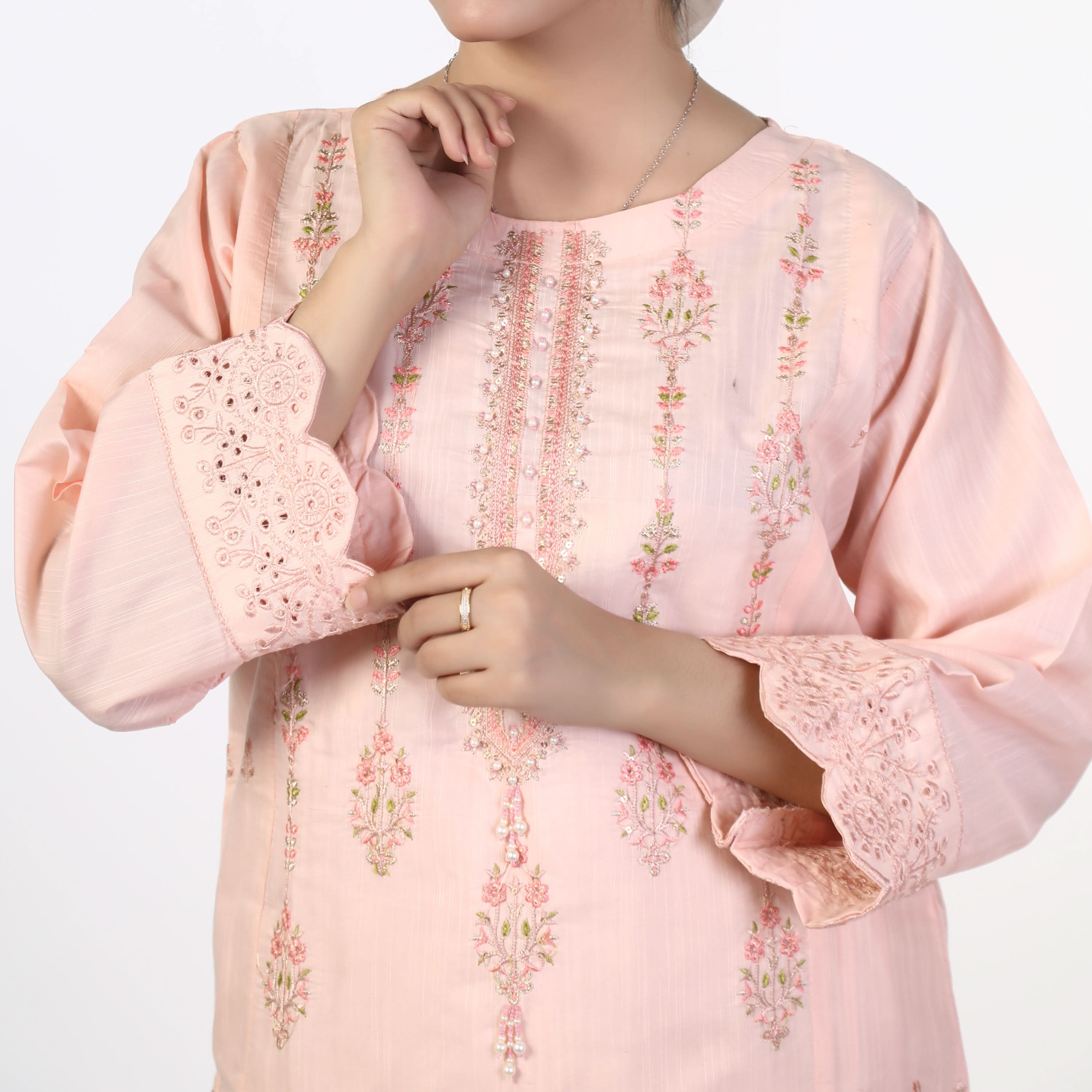 Women's 2pcs Stitched Embroidered Suit - Baby Pink, Women Shalwar Suits, Chase Value, Chase Value