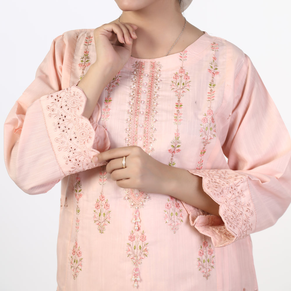 Women's 2pcs Stitched Embroidered Suit - Baby Pink, Women Shalwar Suits, Chase Value, Chase Value