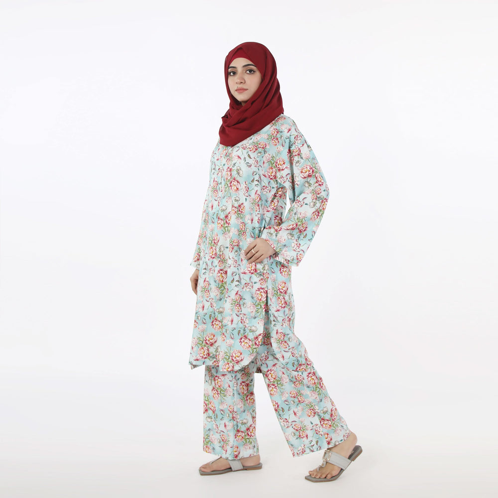 Women's Printed Linen Co-Ord Set - Light Blue, Women Co-Ord Set, Chase Value, Chase Value
