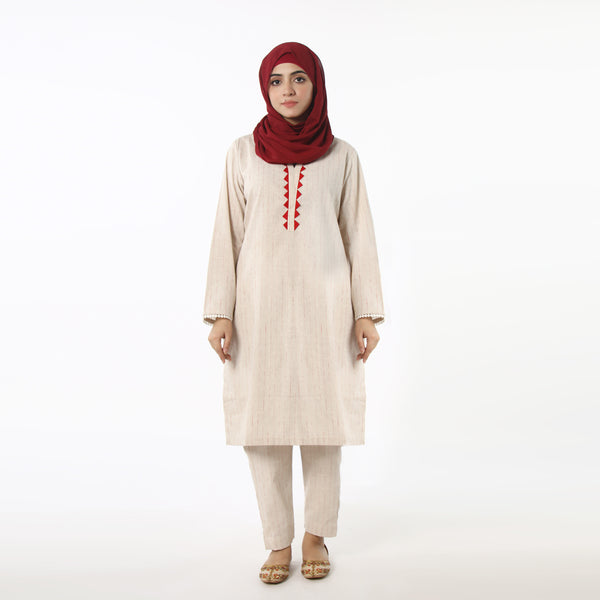 Women's Stripe Shalwar Suit - Beige