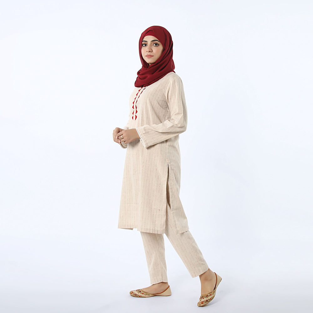 Women's Stripe Shalwar Suit - Beige, Women Shalwar Suits, Chase Value, Chase Value