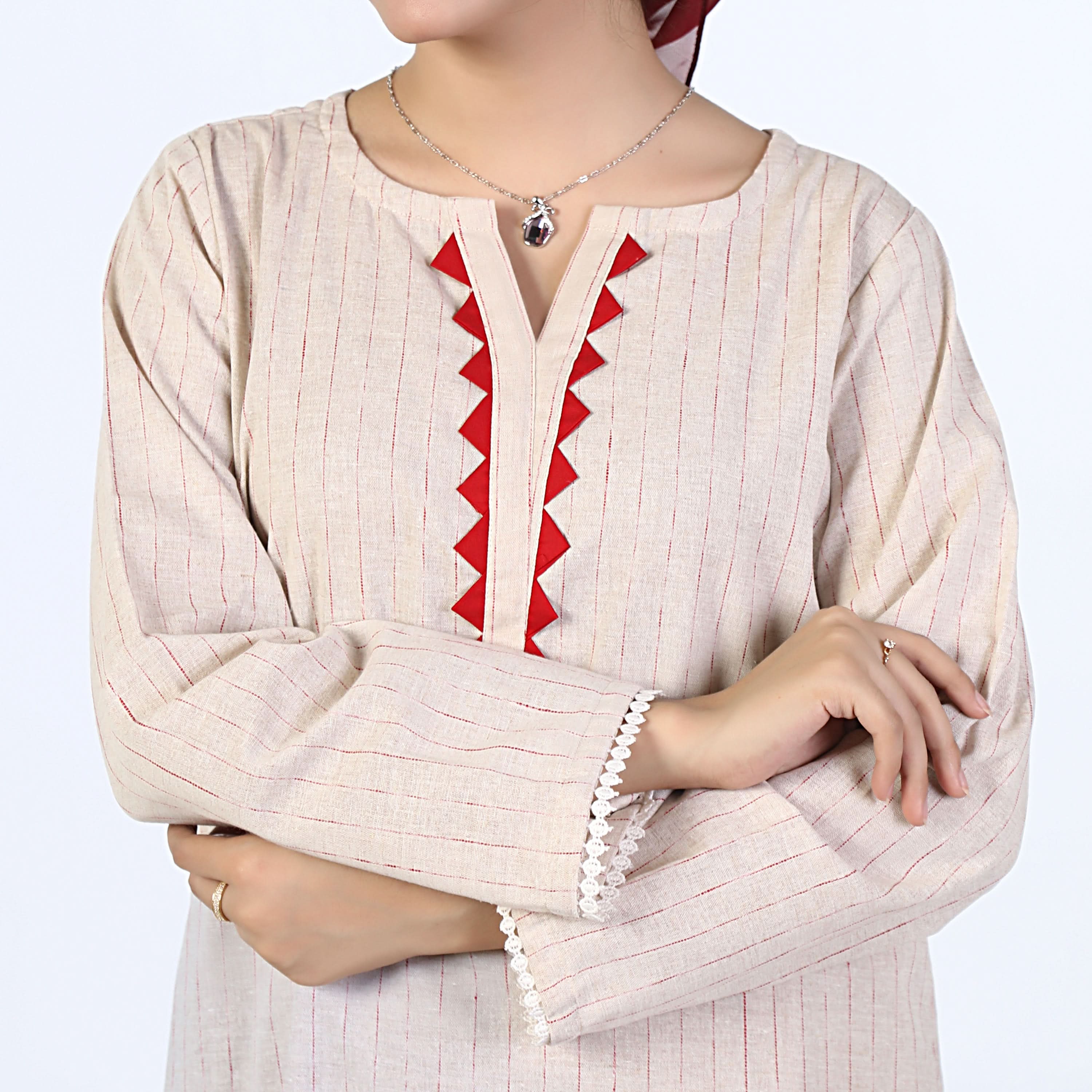 Women's Stripe Shalwar Suit - Beige, Women Shalwar Suits, Chase Value, Chase Value