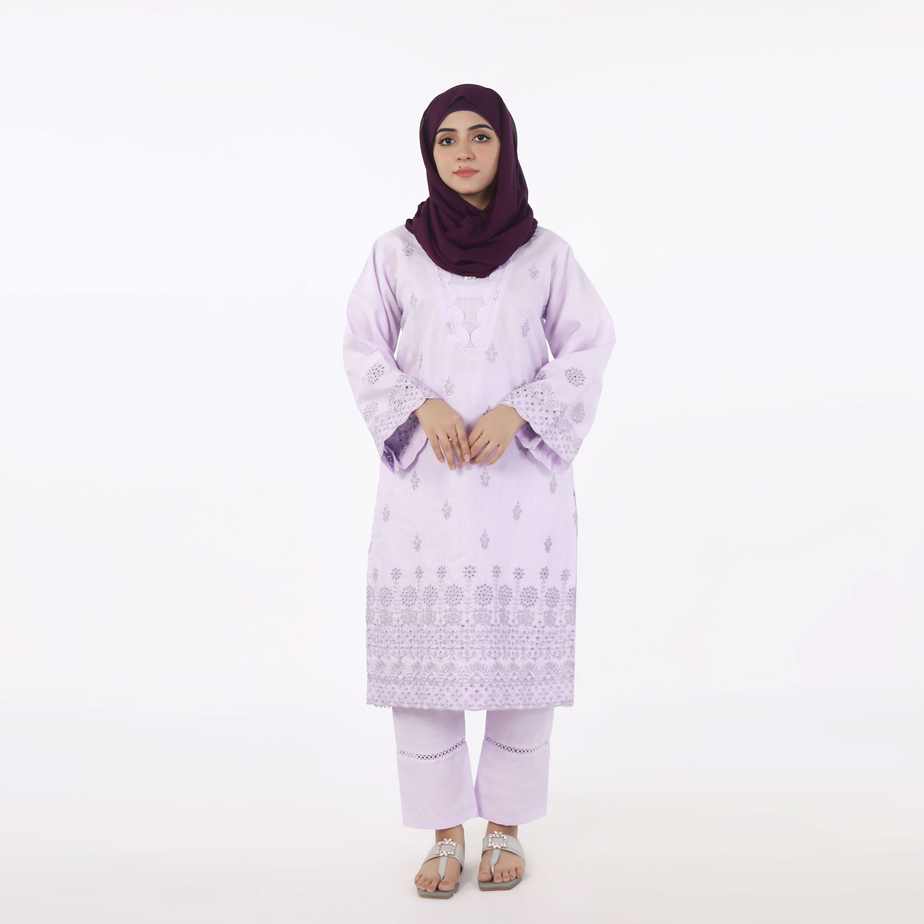 Women's 2pcs Stitched Embroidered Suit - Light Purple, Women Shalwar Suits, Chase Value, Chase Value