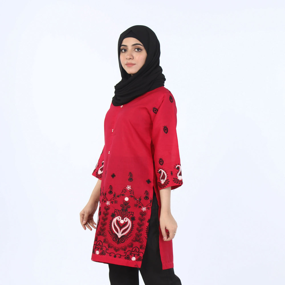 Women's Embroidered Stitched Kurti - Pink, Women Ready Kurtis, Chase Value, Chase Value