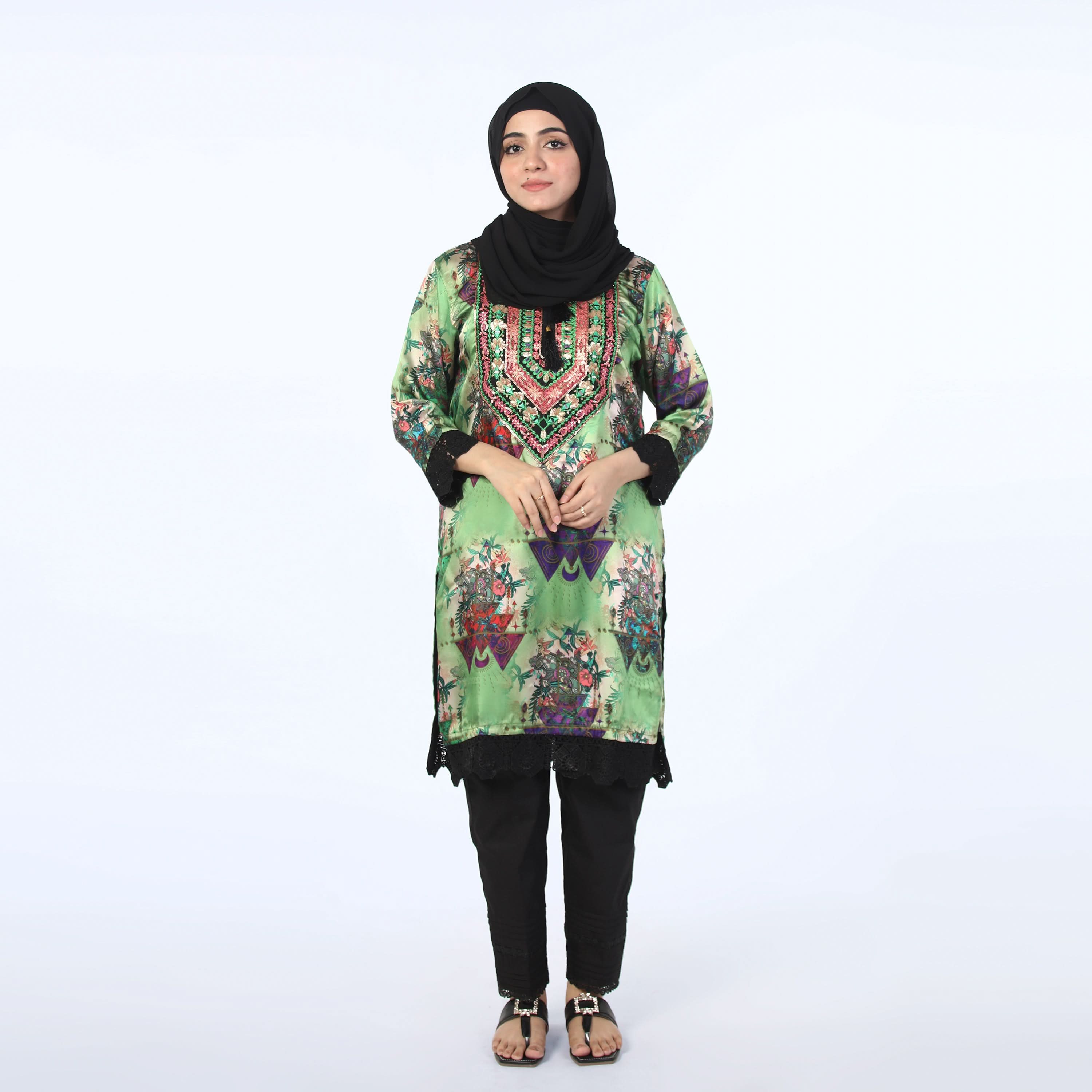 Women's Digital Printed Stitched Kurti - Green, Women Ready Kurtis, Chase Value, Chase Value