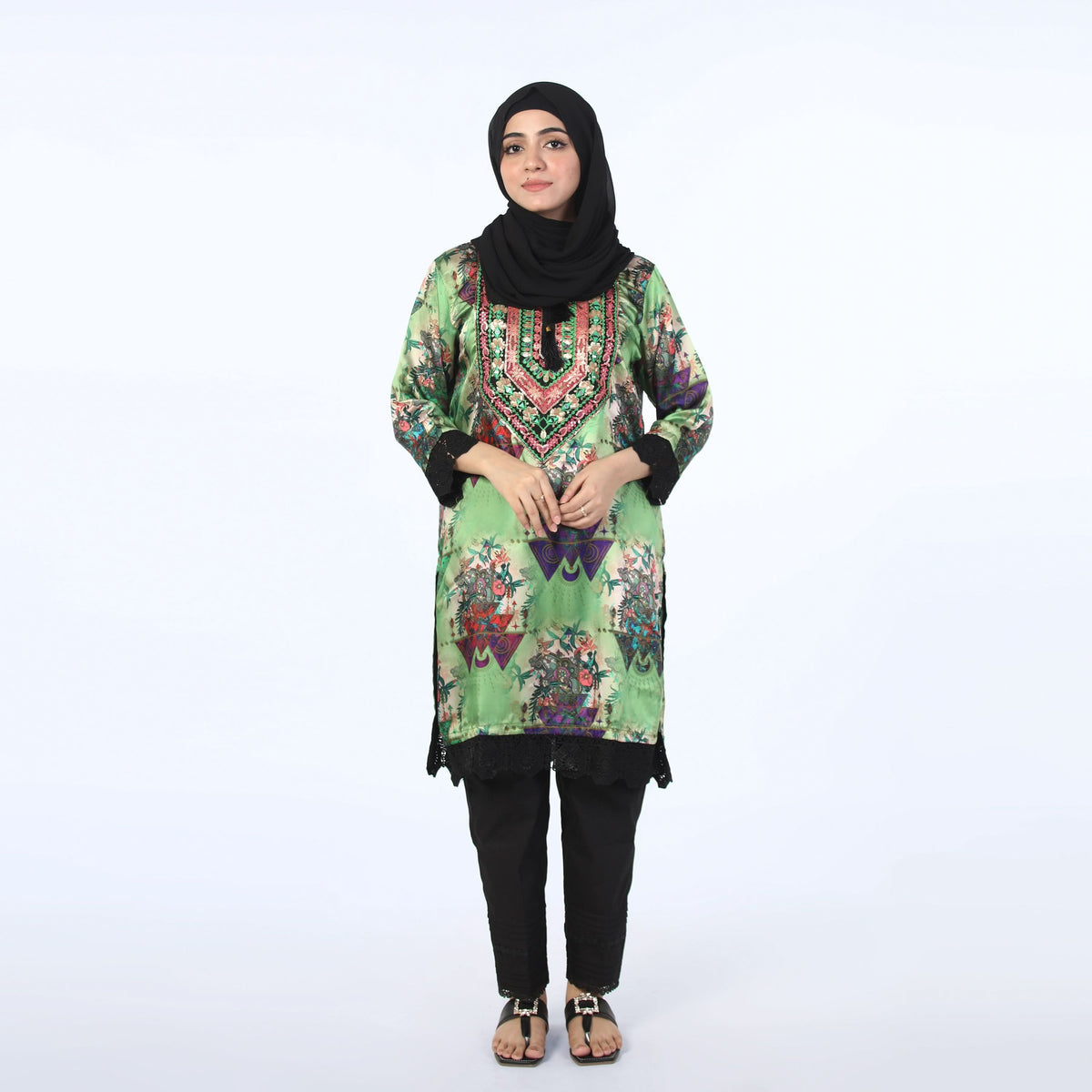 Women's Digital Printed Stitched Kurti - Green, Women Ready Kurtis, Chase Value, Chase Value