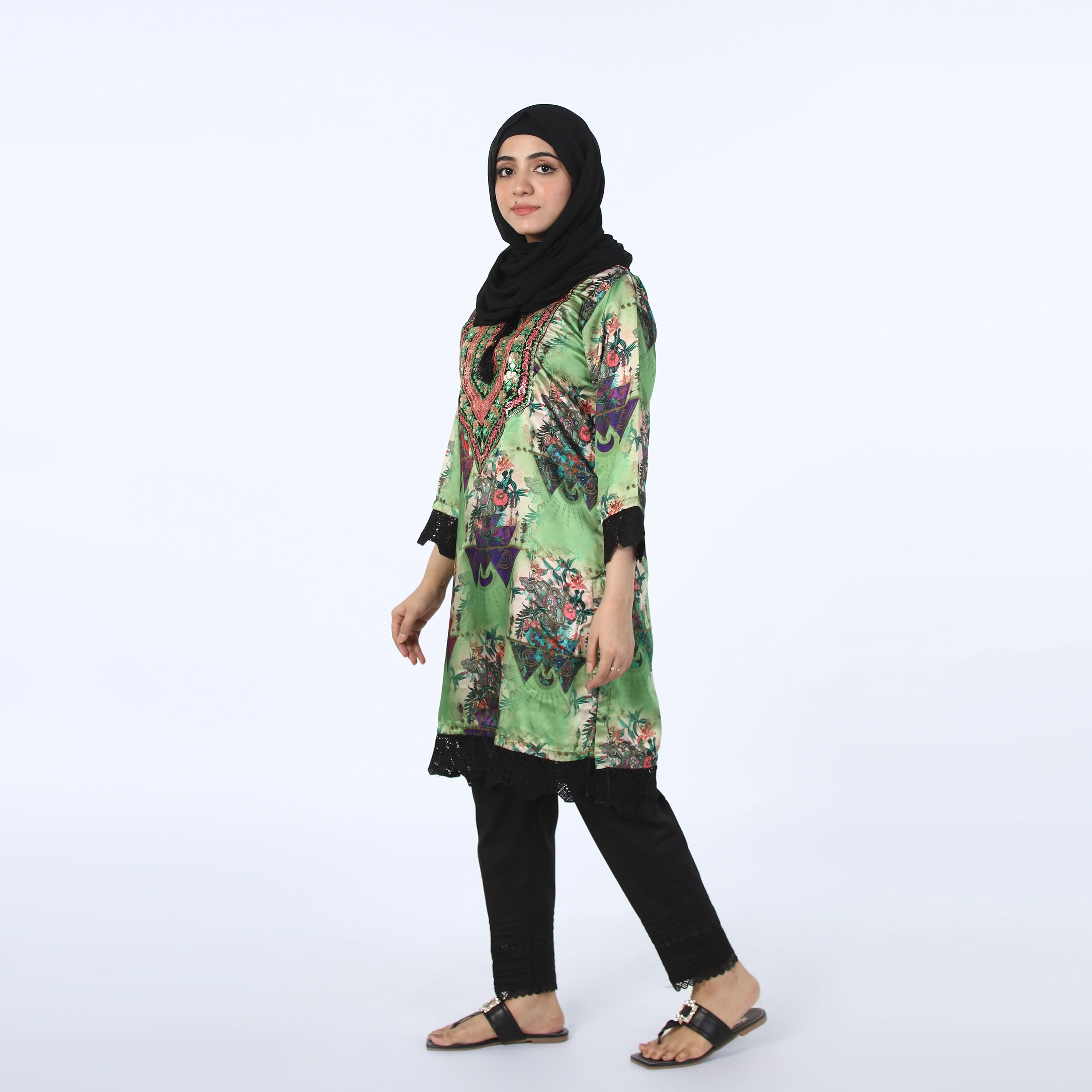 Women's Digital Printed Stitched Kurti - Green, Women Ready Kurtis, Chase Value, Chase Value