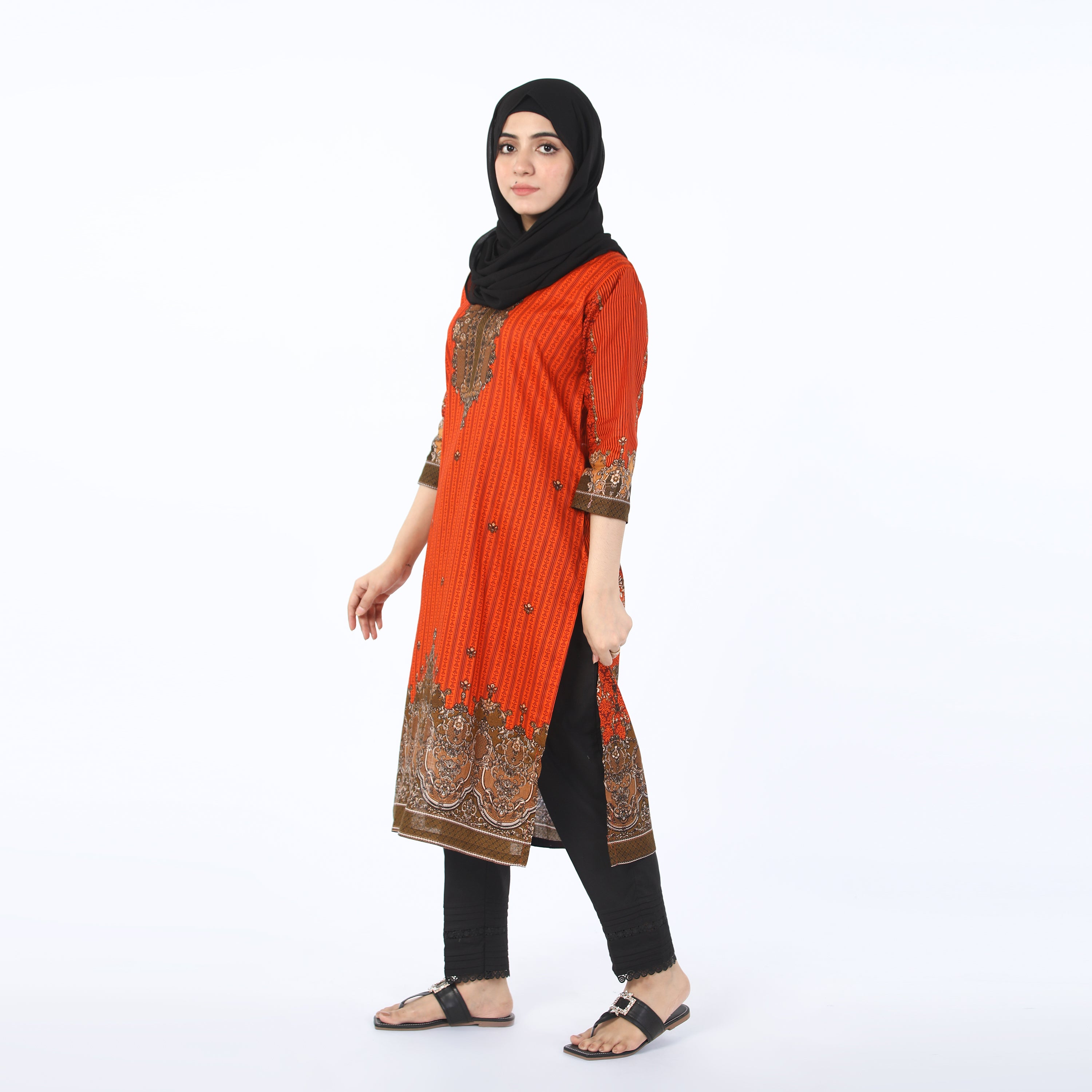 Women's Printed Kurti - Orange, Women Ready Kurtis, Chase Value, Chase Value