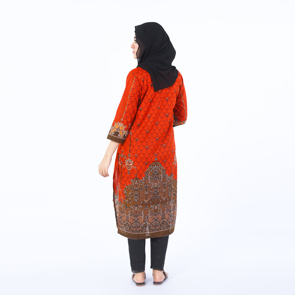Women's Printed Kurti - Orange, Women Ready Kurtis, Chase Value, Chase Value