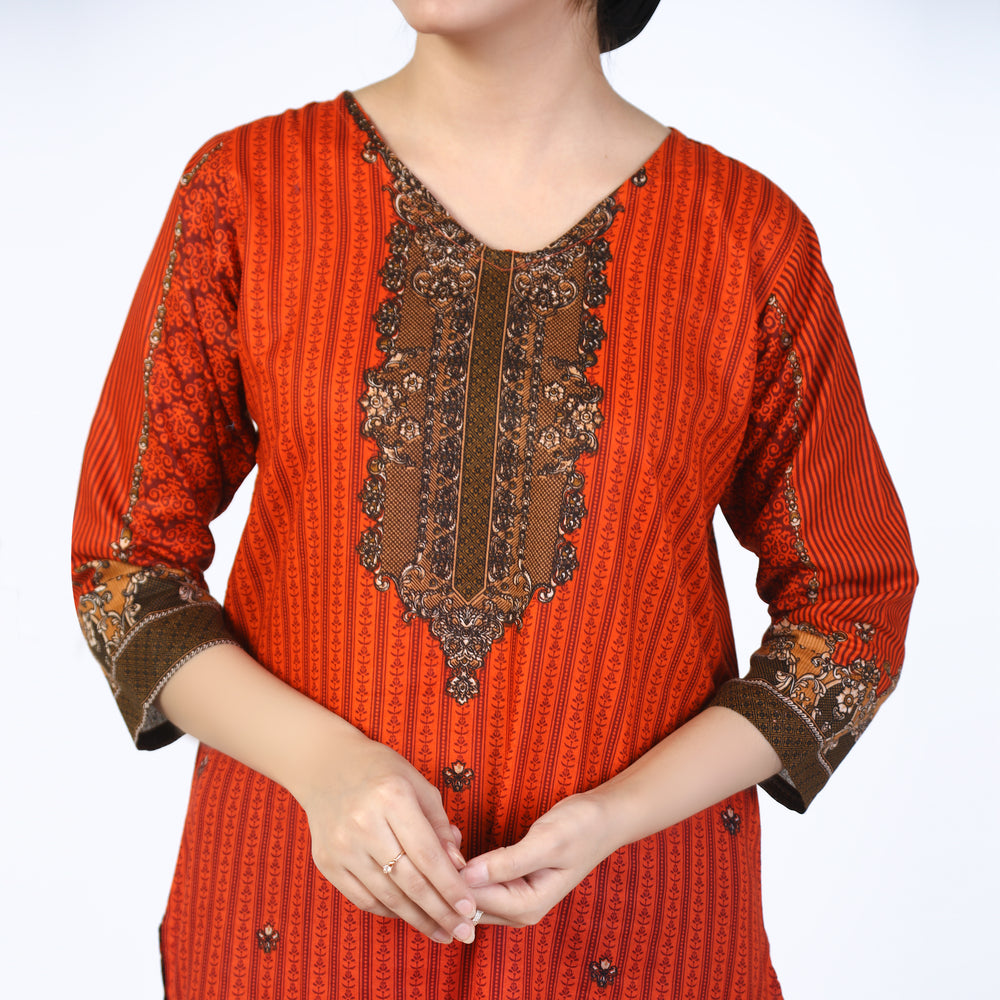 Women's Printed Kurti - Orange, Women Ready Kurtis, Chase Value, Chase Value