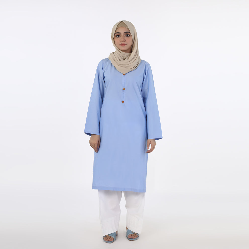 Women's Plain Stitched Kurti - Light Blue, Women Ready Kurtis, Chase Value, Chase Value