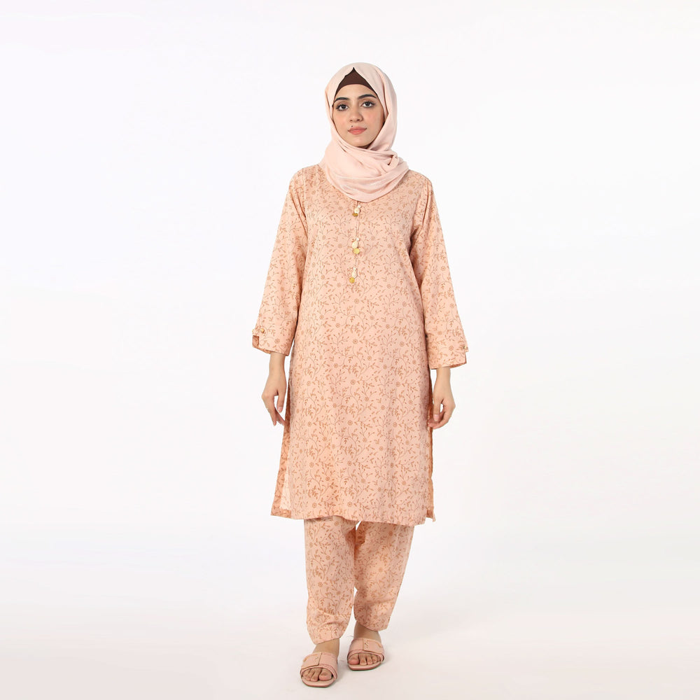 Women's Stitched 2Pcs Suit - Beige, Women Shalwar Suits, Chase Value, Chase Value