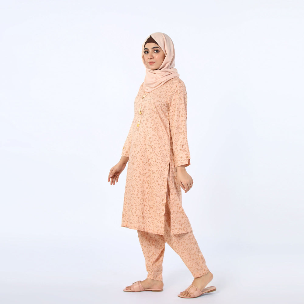 Women's Stitched 2Pcs Suit - Beige, Women Shalwar Suits, Chase Value, Chase Value