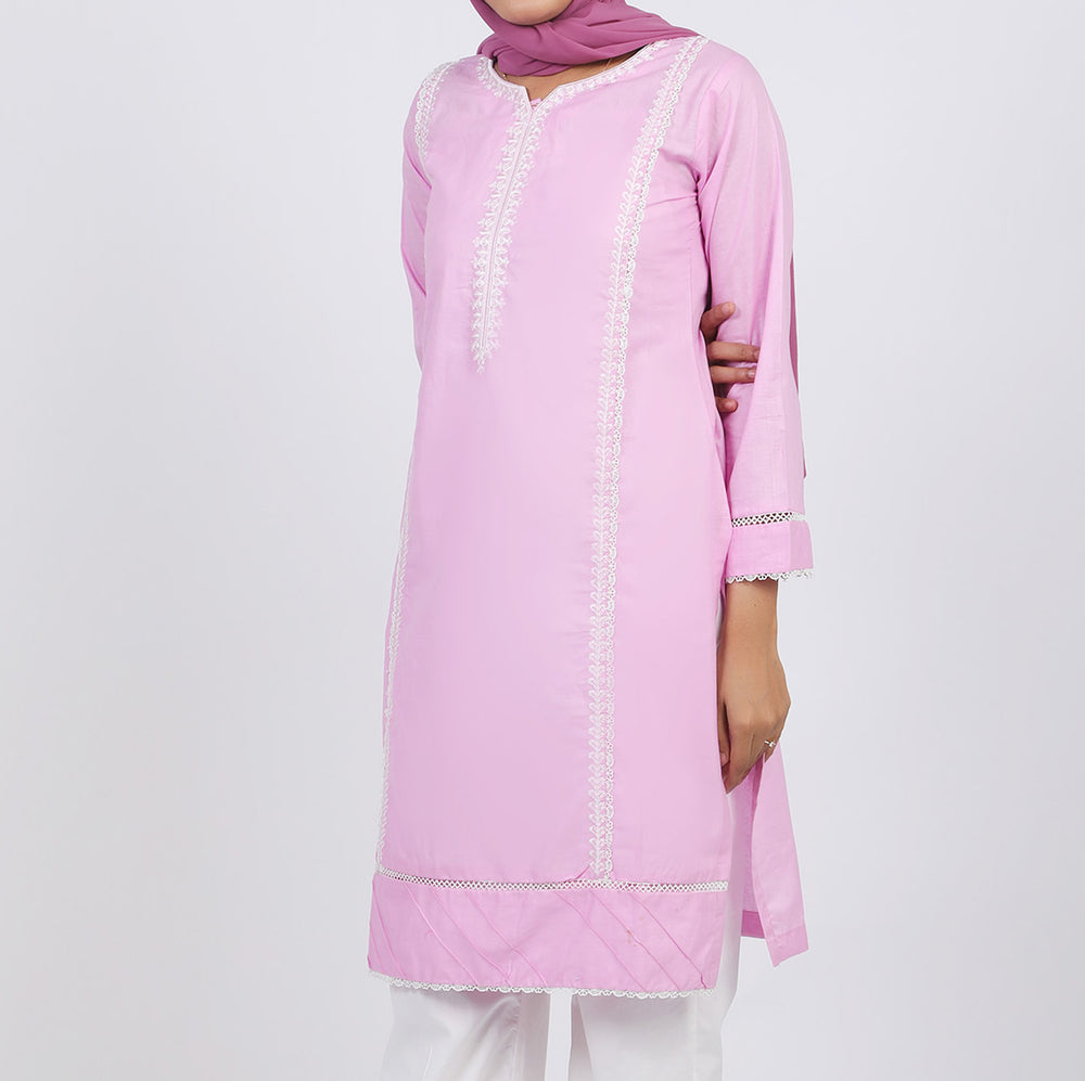 Women's Embroidered Kurti - Tea Pink, Women Ready Kurtis, Chase Value, Chase Value