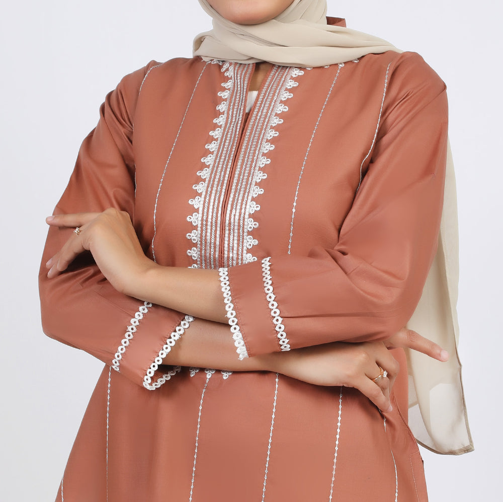 Women's Embroidered Kurti - Coffee, Women Ready Kurtis, Chase Value, Chase Value