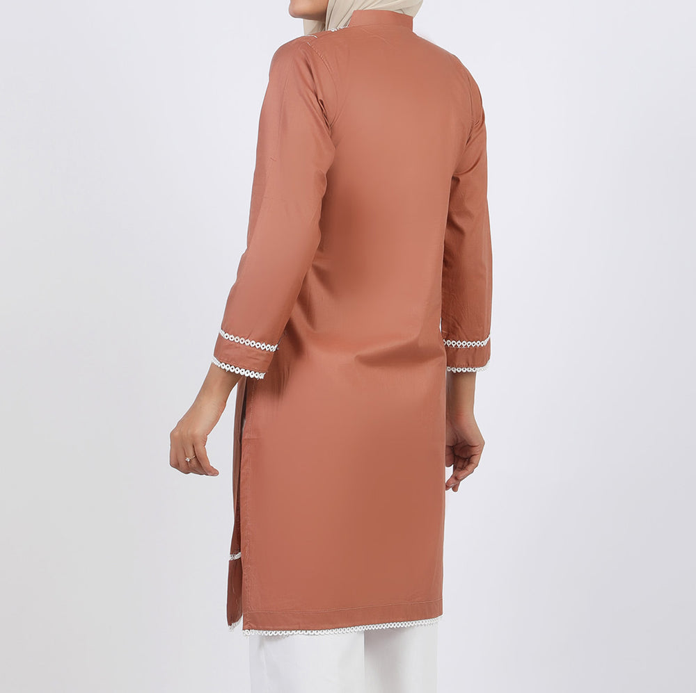 Women's Embroidered Kurti - Coffee, Women Ready Kurtis, Chase Value, Chase Value